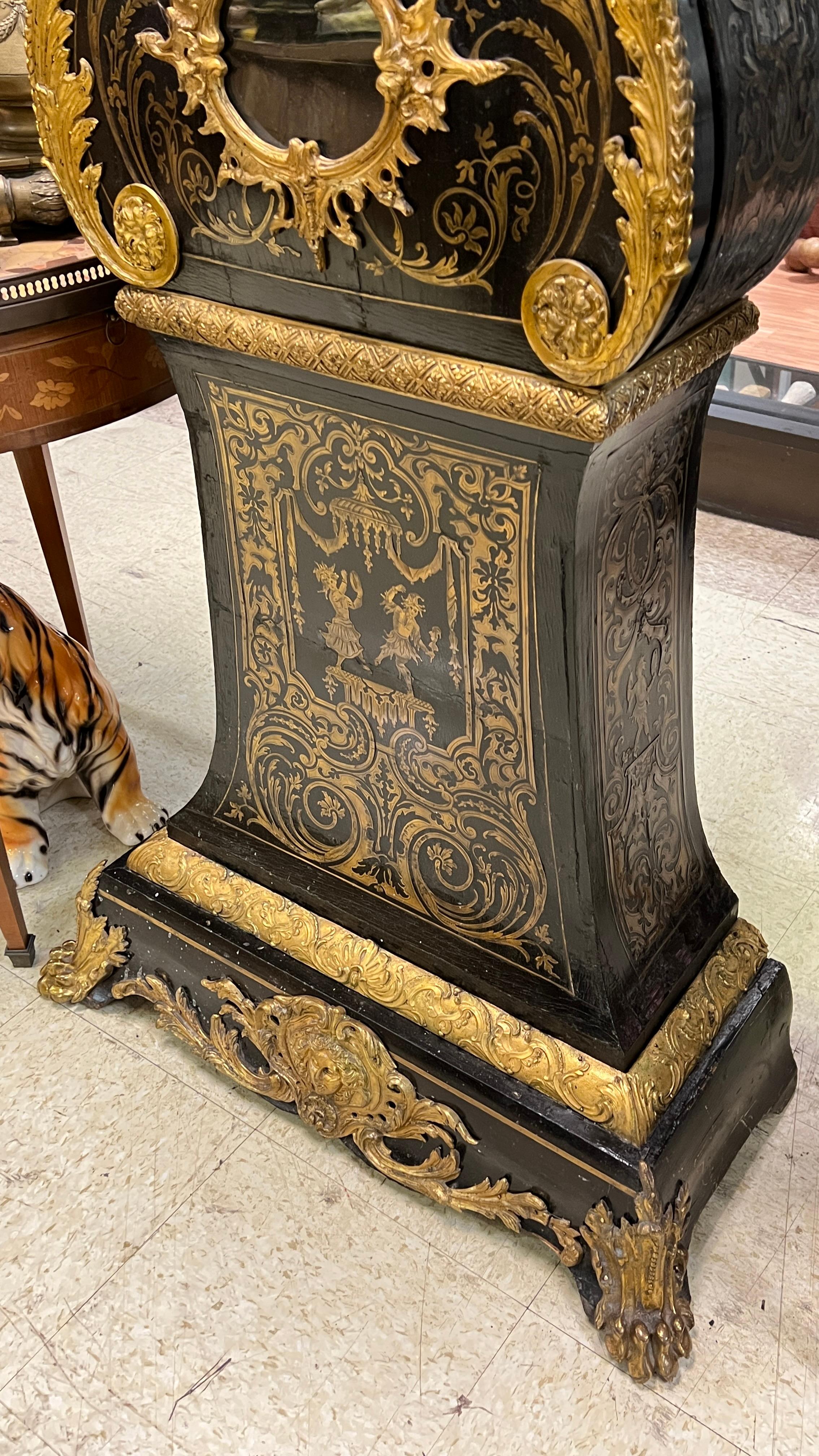 19th Century Napoleon III Ebonized Boulle Style Longcase Clock 1