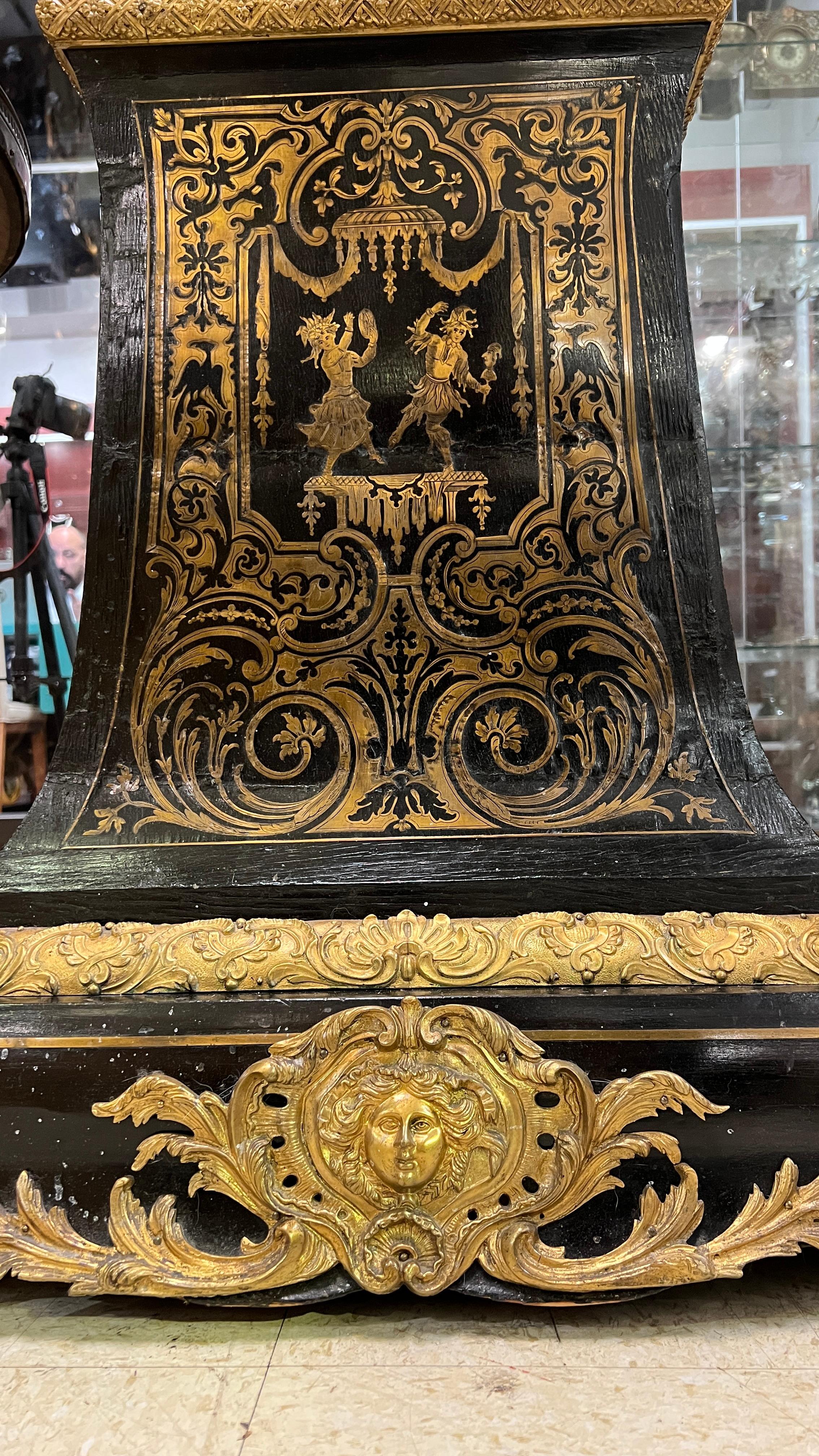 19th Century Napoleon III Ebonized Boulle Style Longcase Clock 2
