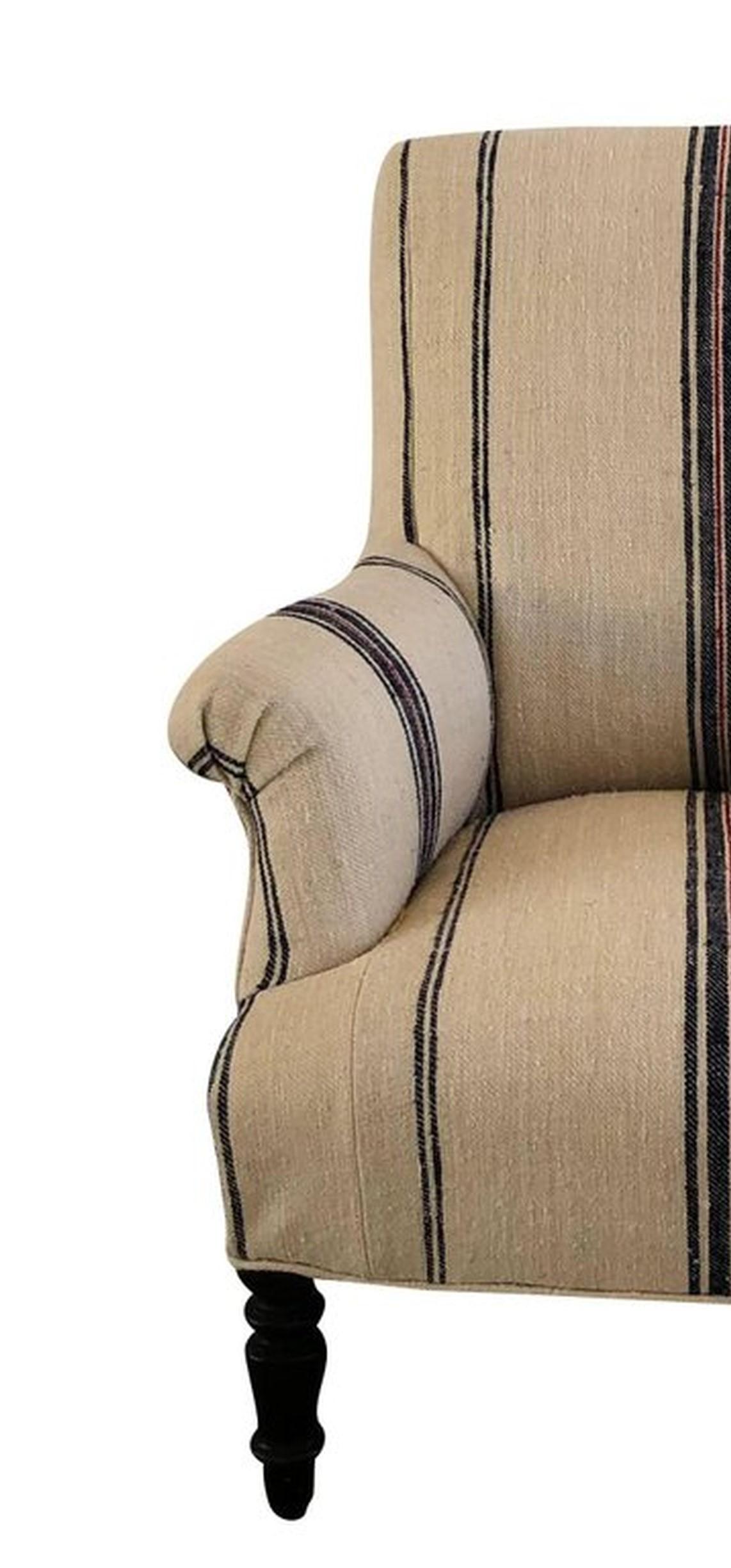 Hand-Carved 19th Century French Napoleon III Walnut Fauteuil, Parisian Hemp Fabric Armchair