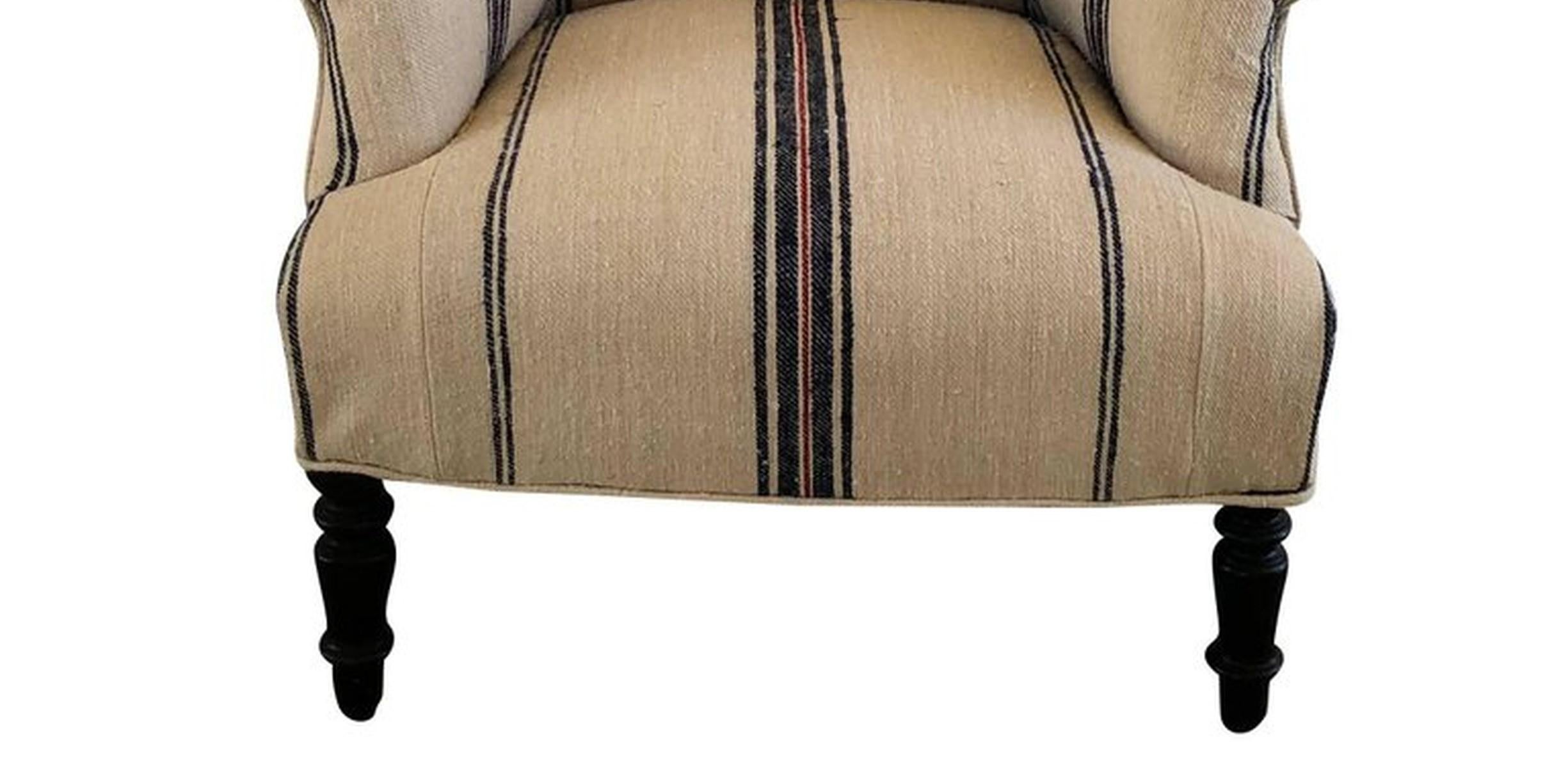 19th Century French Napoleon III Walnut Fauteuil, Parisian Hemp Fabric Armchair In Good Condition In West Palm Beach, FL