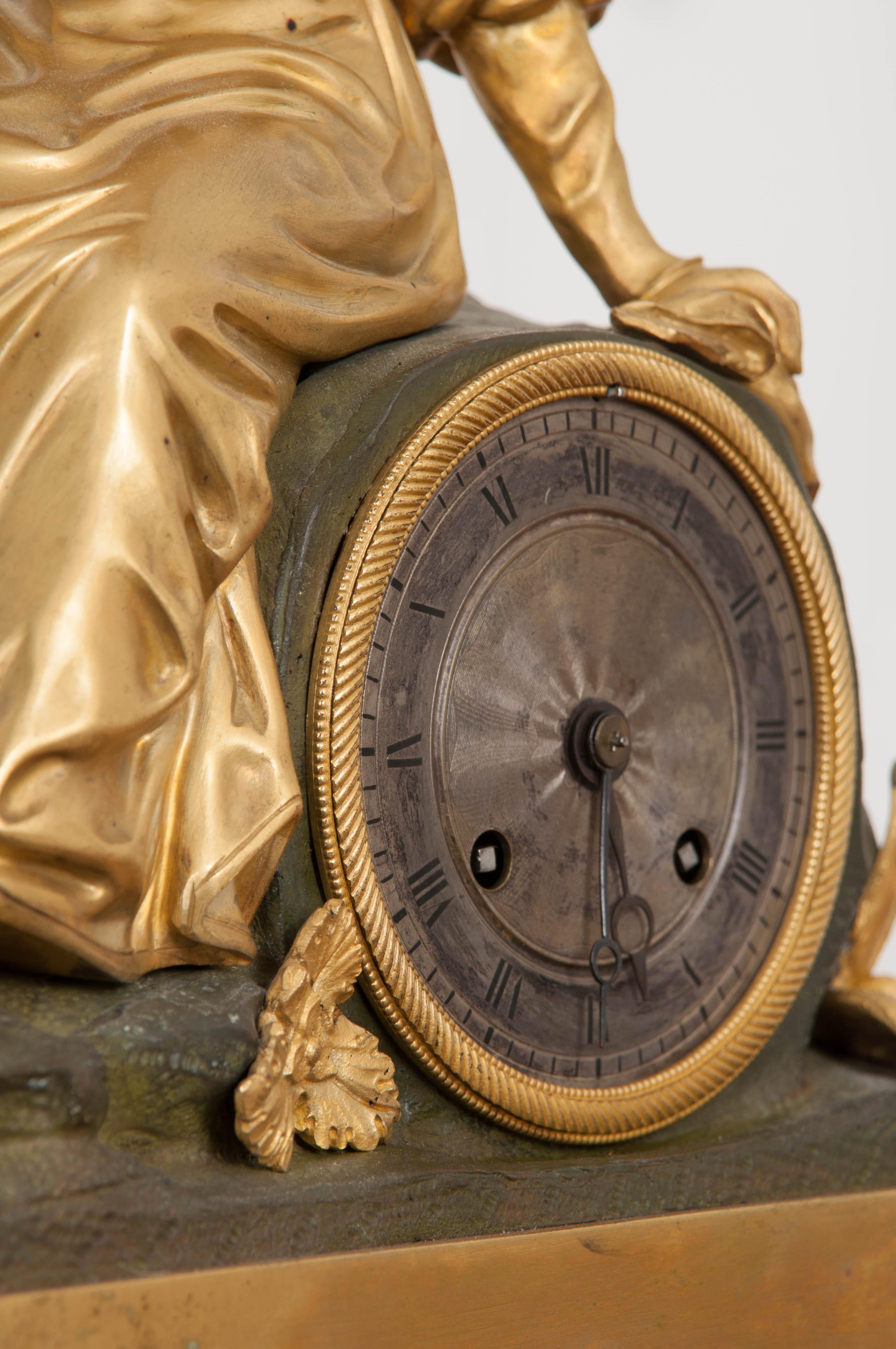 19th Century Napoleon III Fire-Gilt Bronze Figural Mantel Clock For Sale 2