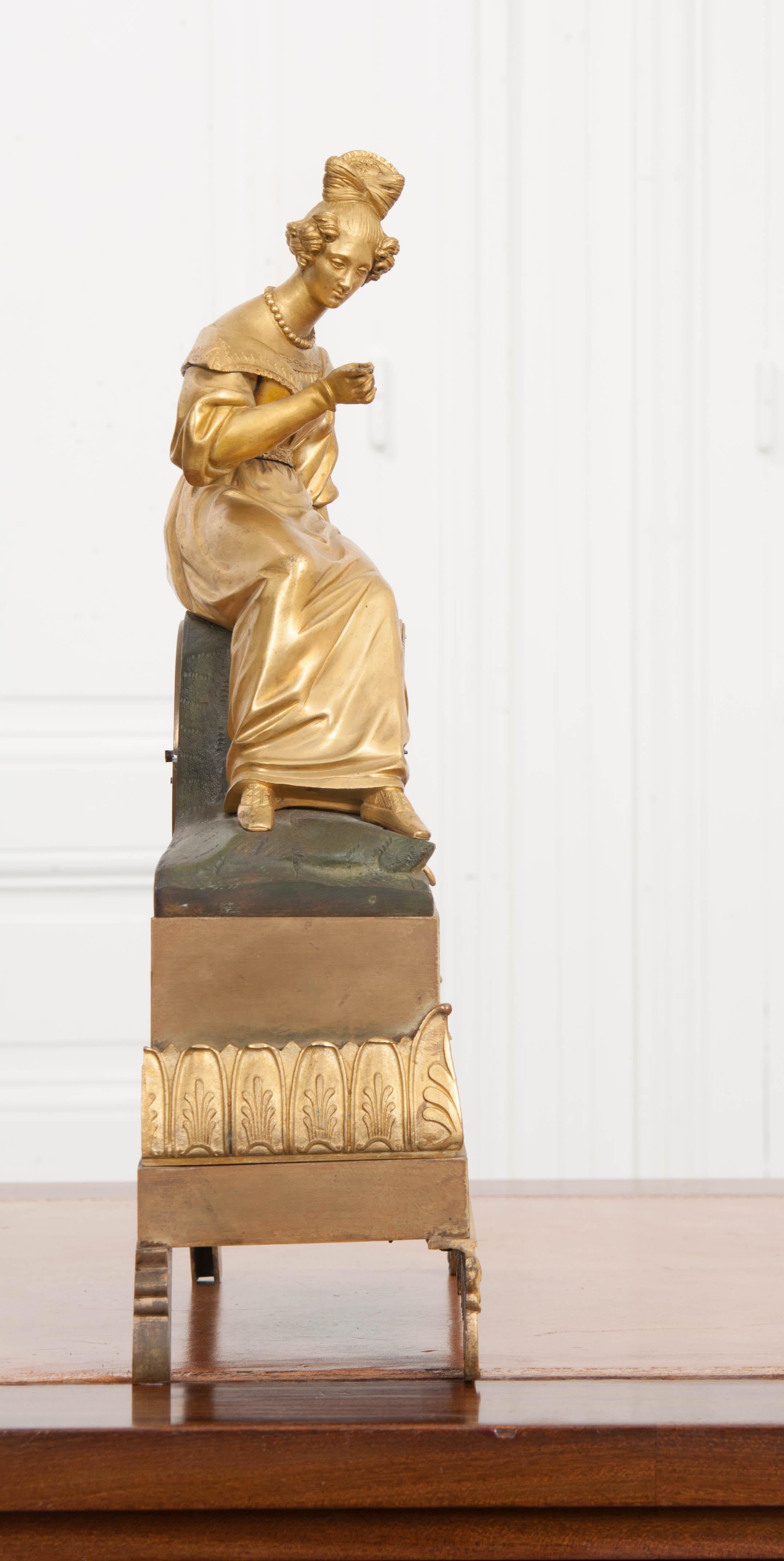 19. Jahrhundert Napoleon III. Feuervergoldete Bronze Figurale Kaminsimsuhr im Angebot 2