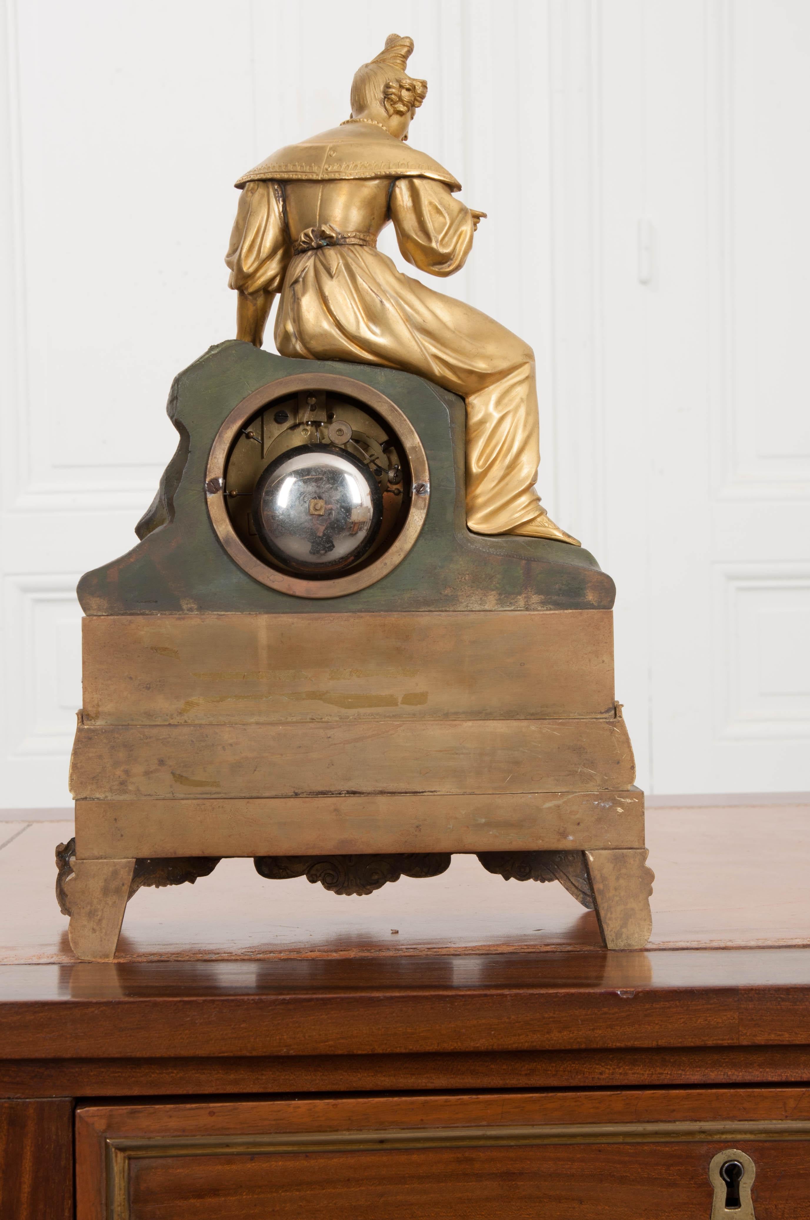 19. Jahrhundert Napoleon III. Feuervergoldete Bronze Figurale Kaminsimsuhr im Angebot 4