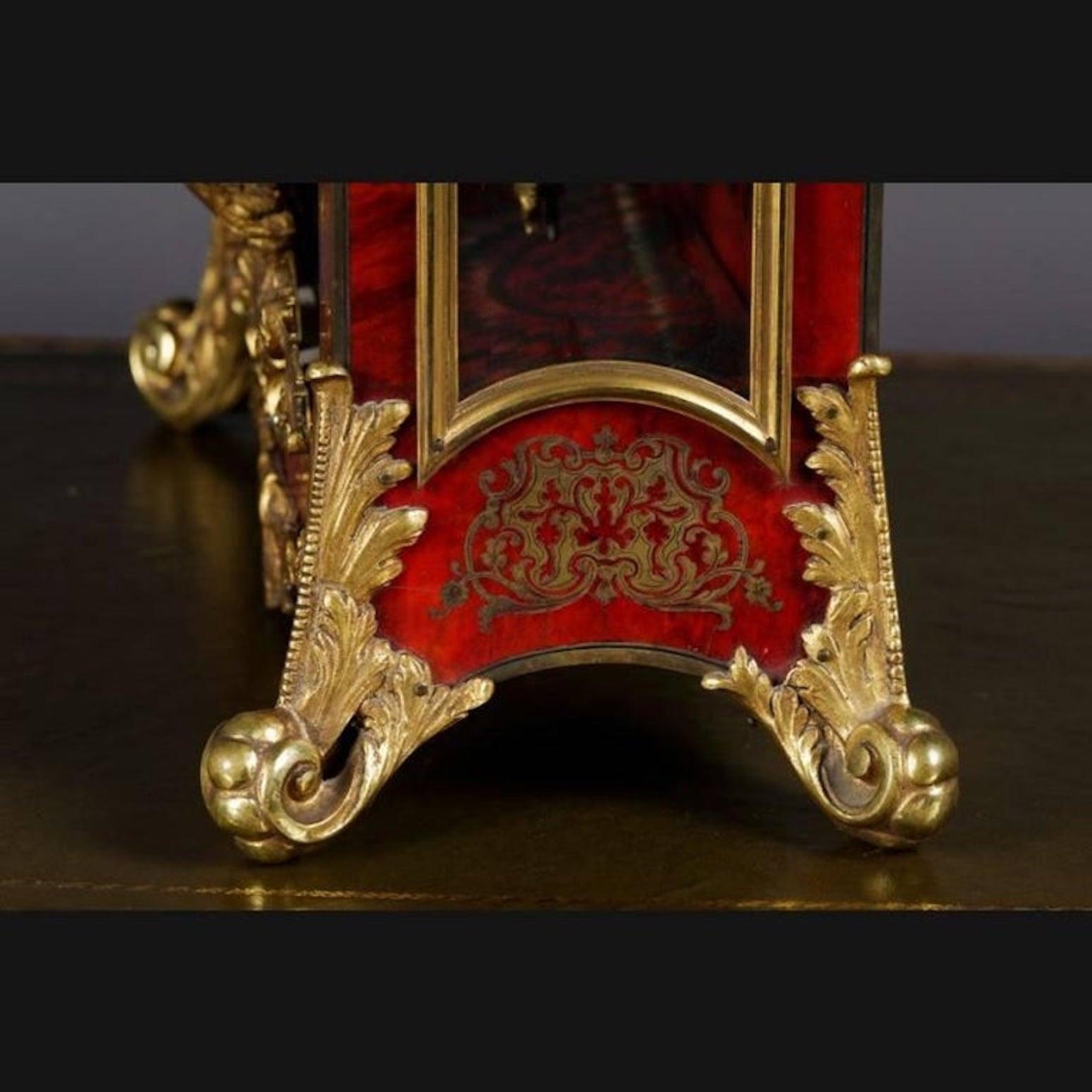 French 19th Century Napoleon III Fireplace Boulle Clock Pendule For Sale