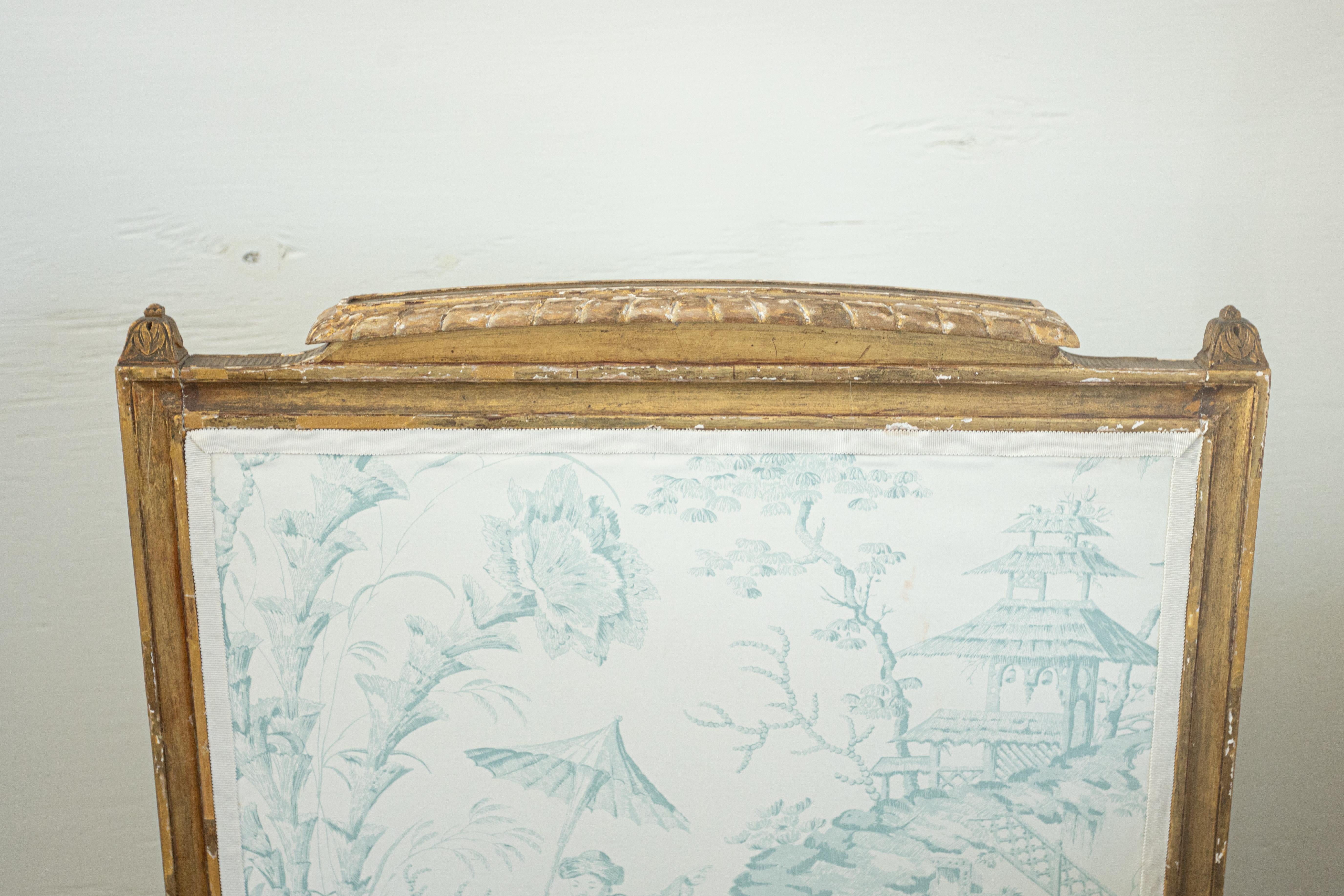 Dorato Paravento per caminetto Napoleone III del XIX secolo con seta di Scalamandre Toile in vendita
