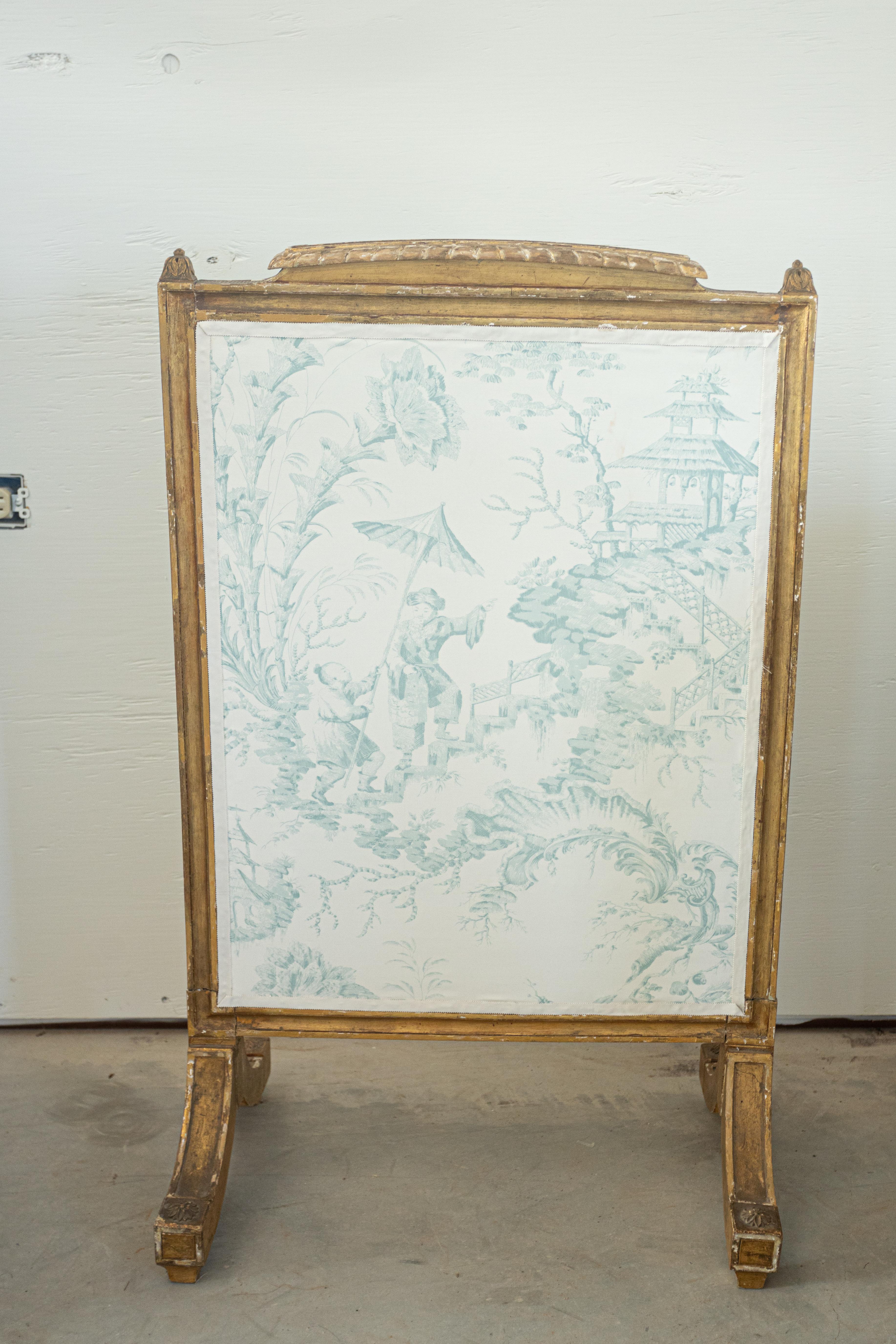 Legno Paravento per caminetto Napoleone III del XIX secolo con seta di Scalamandre Toile in vendita