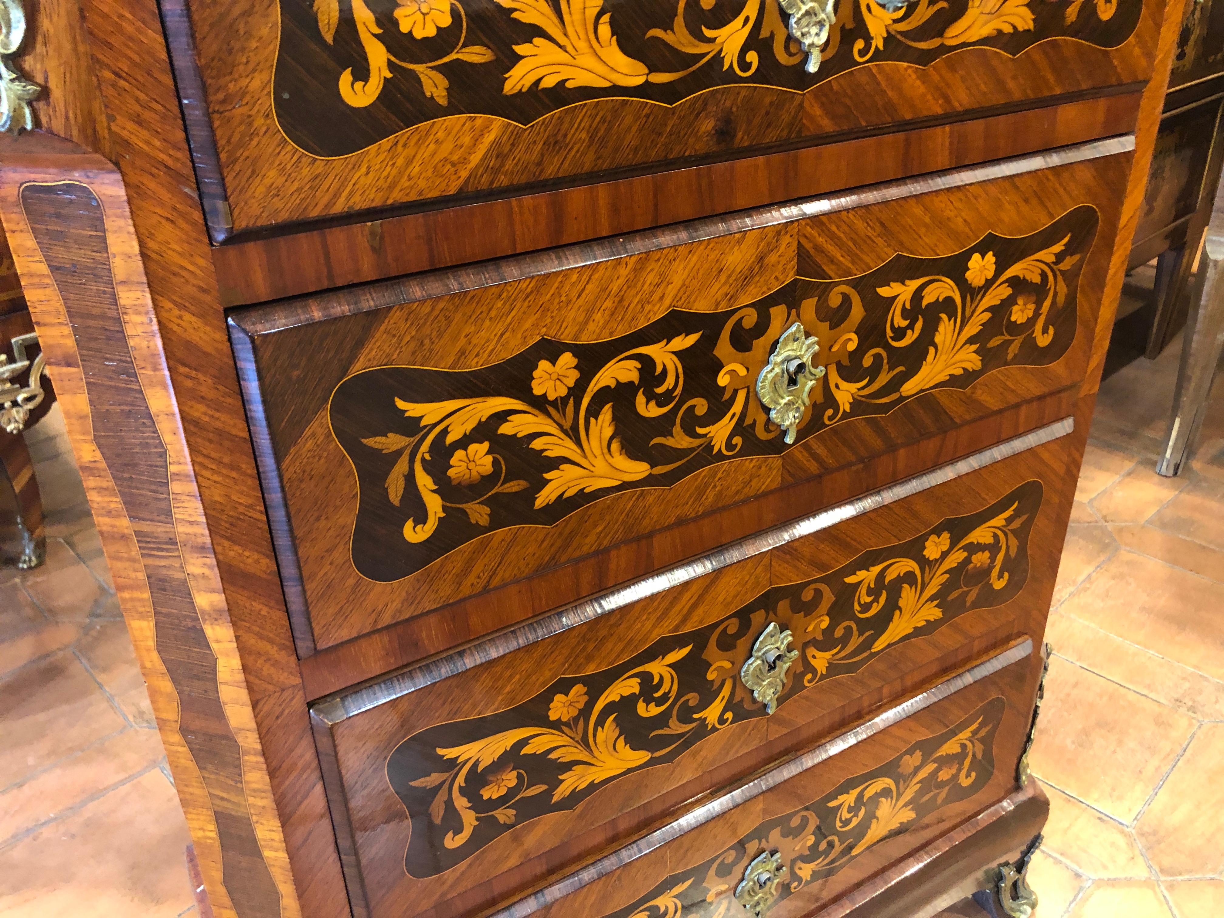 French 19th Century Napoleon III° France Kingwood Rosewood Inlay Chest of Drawers 1860s