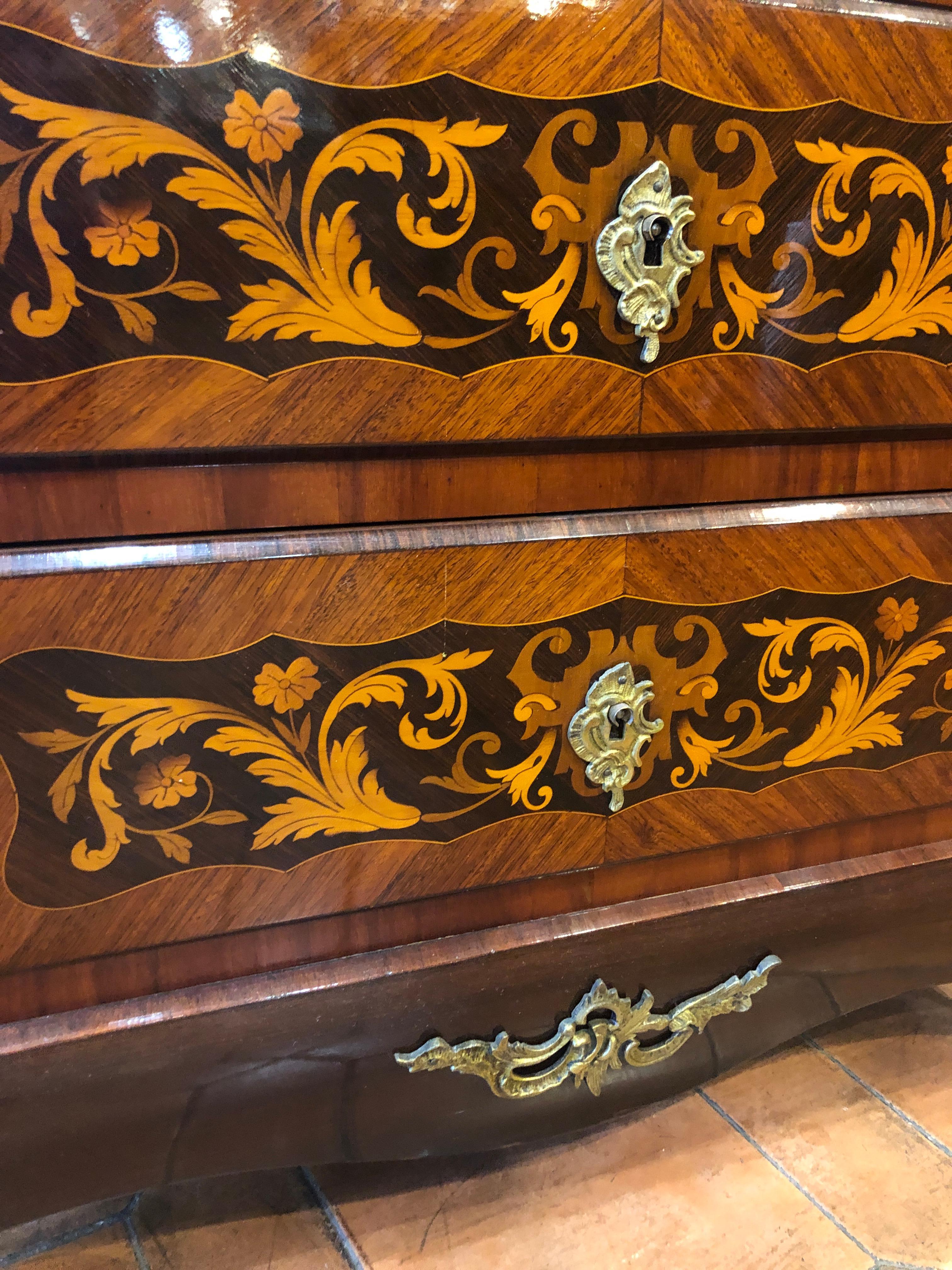 Marquetry 19th Century Napoleon III° France Kingwood Rosewood Inlay Chest of Drawers 1860s
