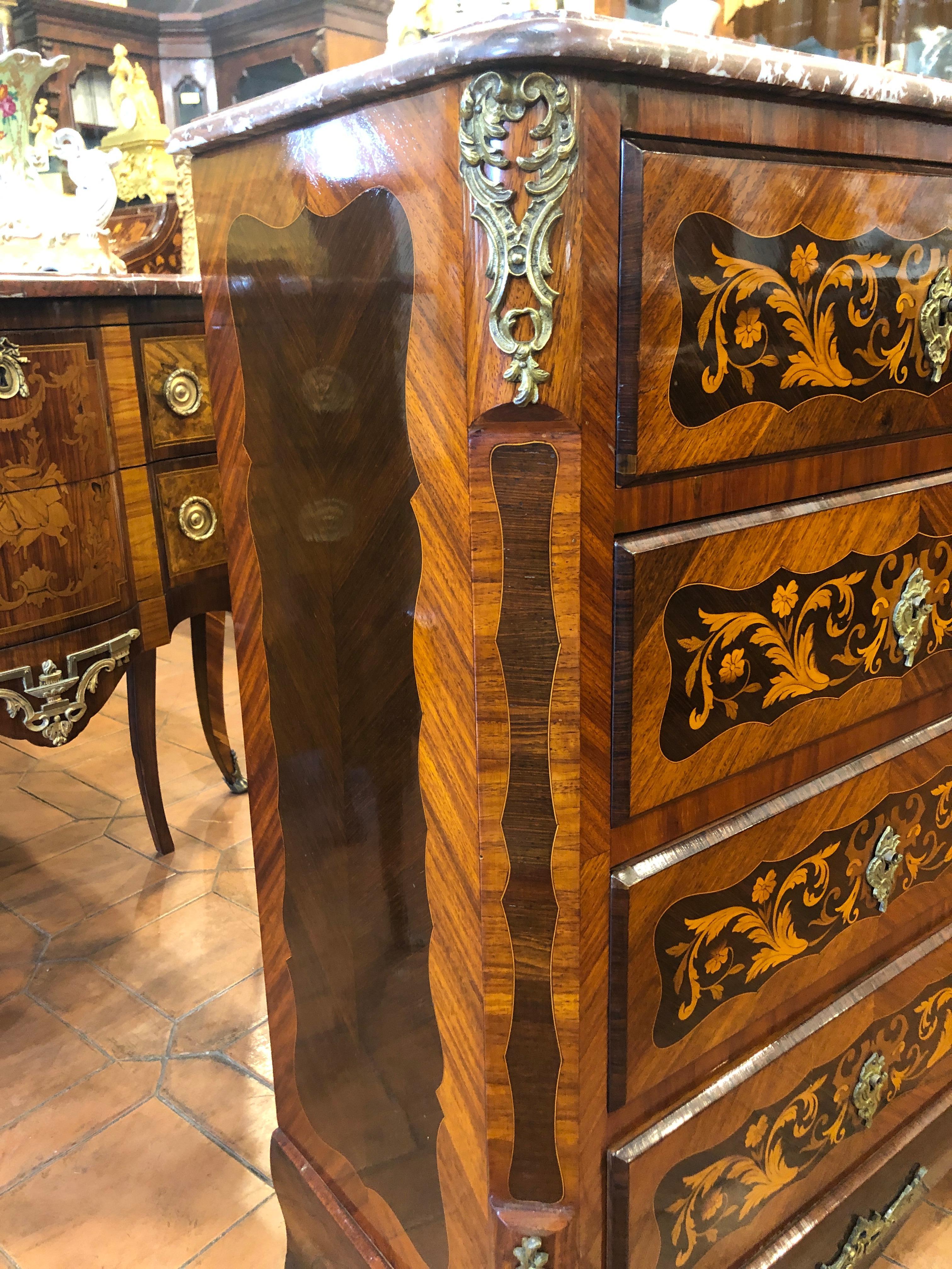19th Century Napoleon III° France Kingwood Rosewood Inlay Chest of Drawers 1860s In Good Condition In Roma, RM