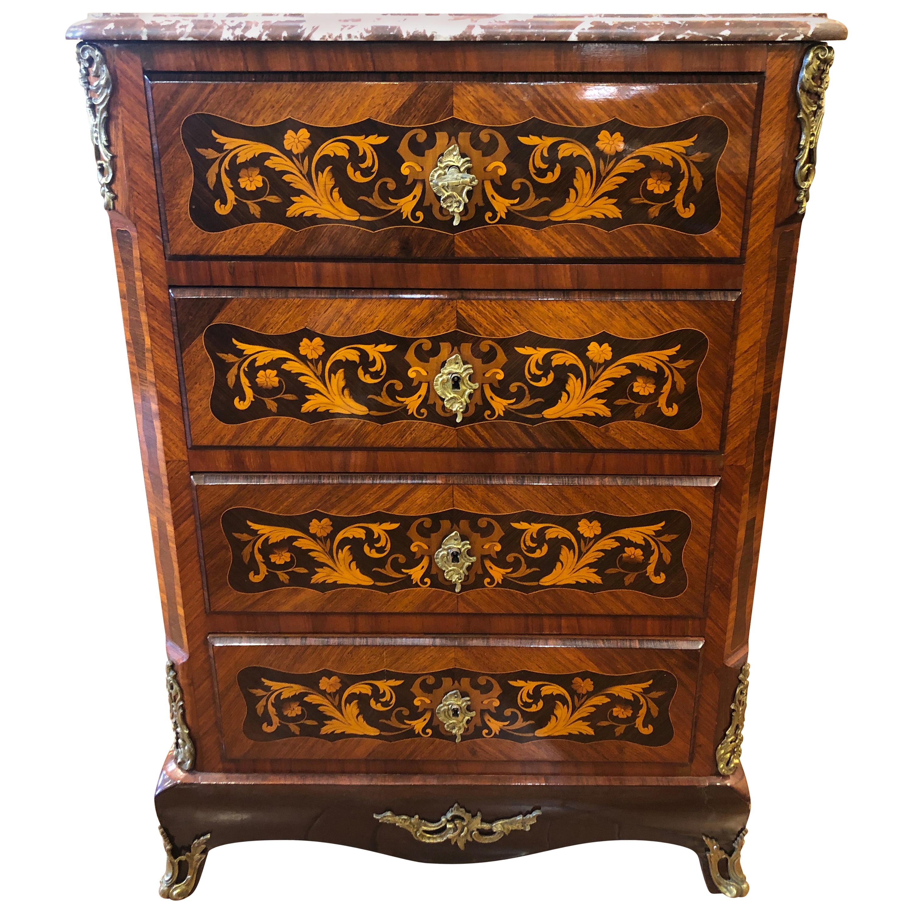 19th Century Napoleon III° France Kingwood Rosewood Inlay Chest of Drawers 1860s