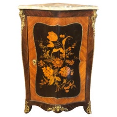 Antique 19th Century Napoleon III France Rosewood Inlay Corner with Marble, 1860s