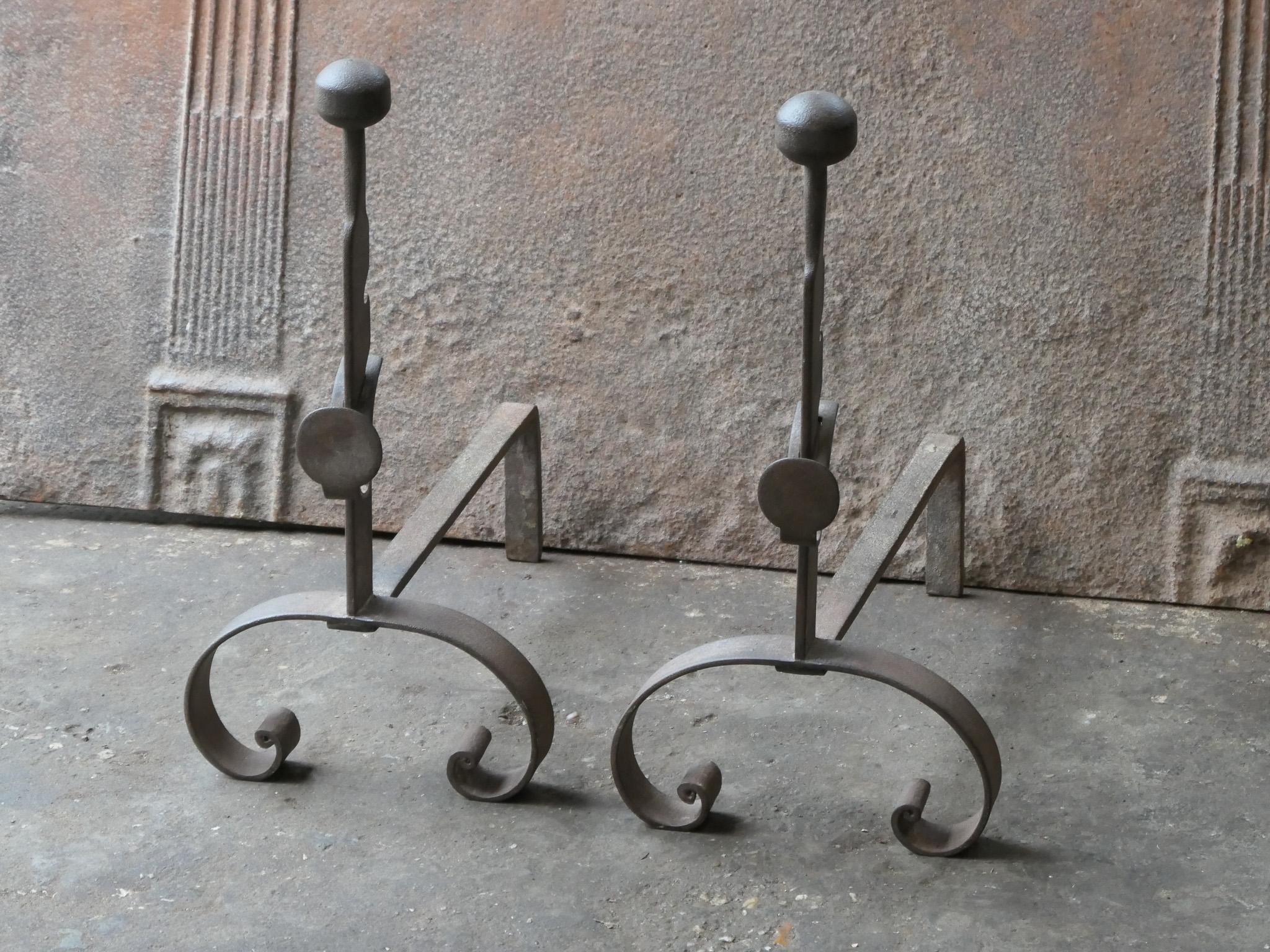 Forged 19th Century Napoleon III French Andirons For Sale