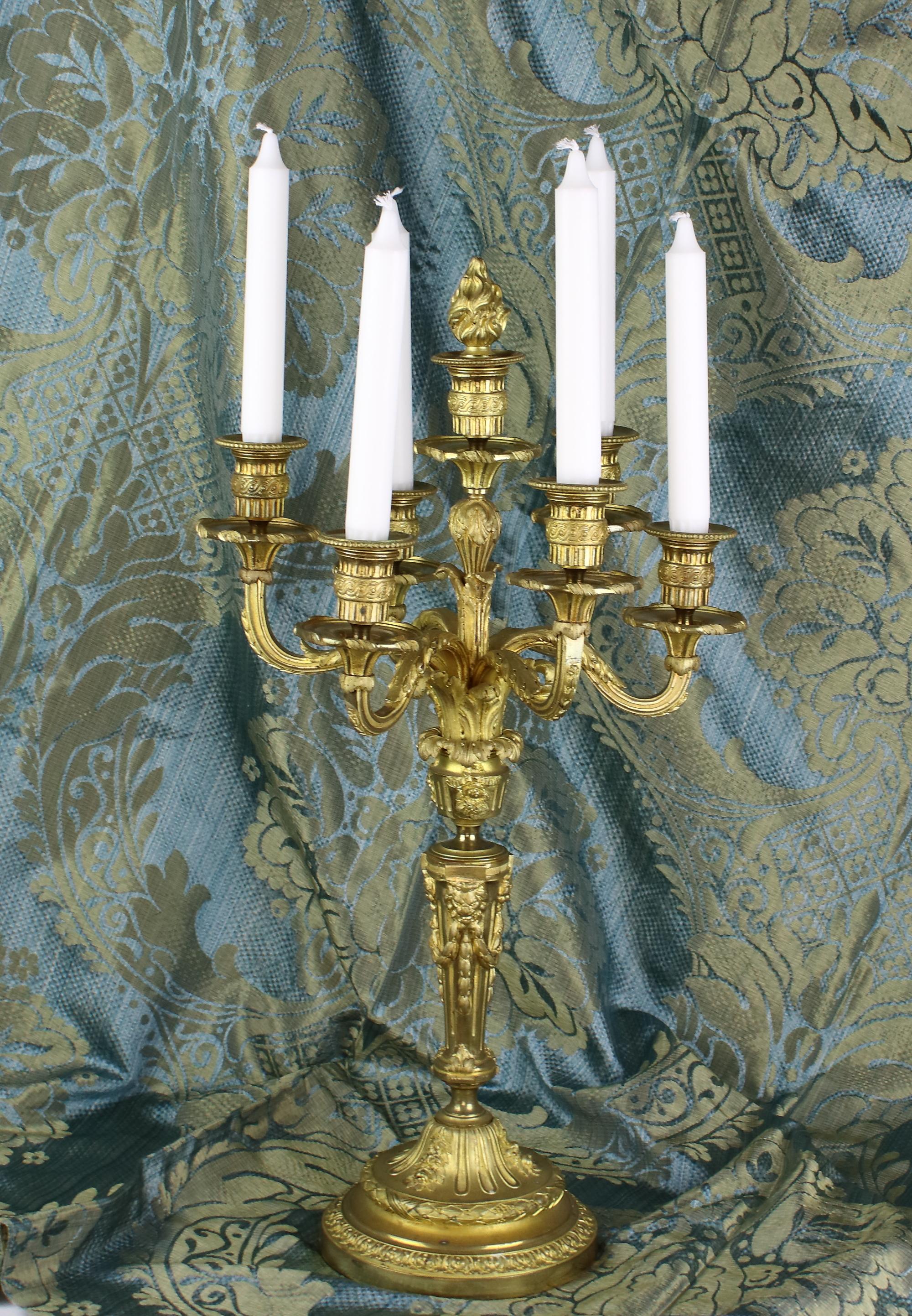 19th Century Napoleon III French Gilt Bronze 7-Light Louis XVI Style Candelabra For Sale 9