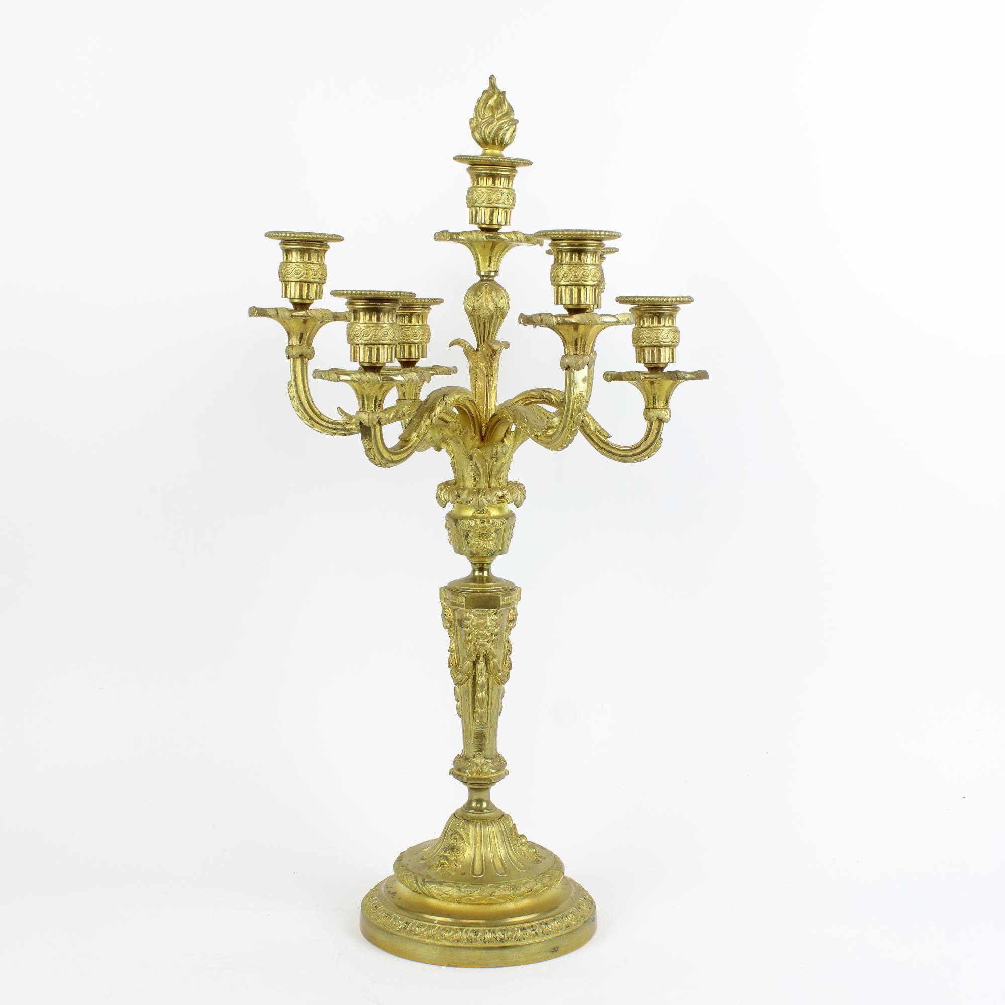 19th Century Napoleon III French Gilt Bronze 7-Light Louis XVI Style Candelabra For Sale 1