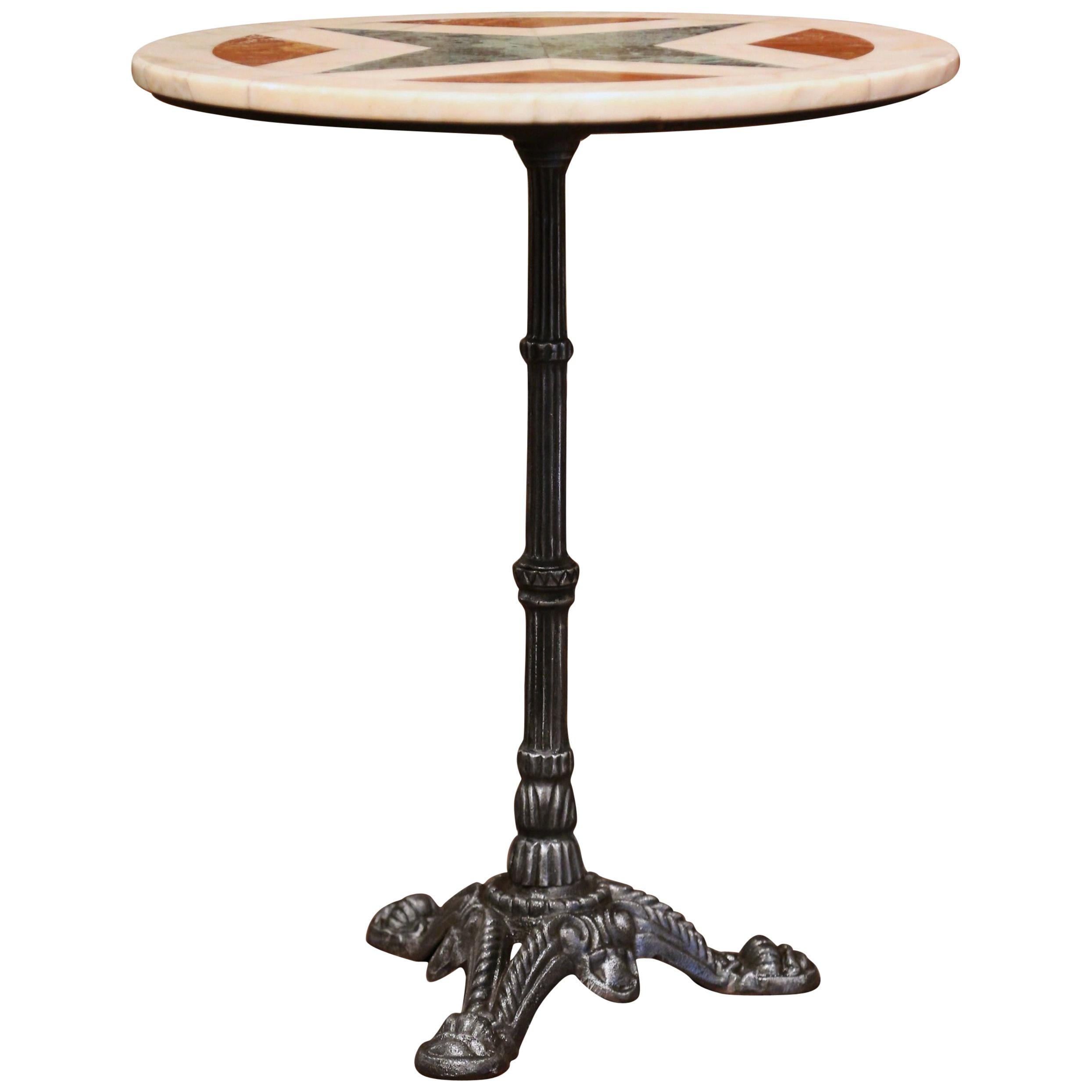 19th Century Napoleon III French Iron and Variegated Marble Gueridon Table