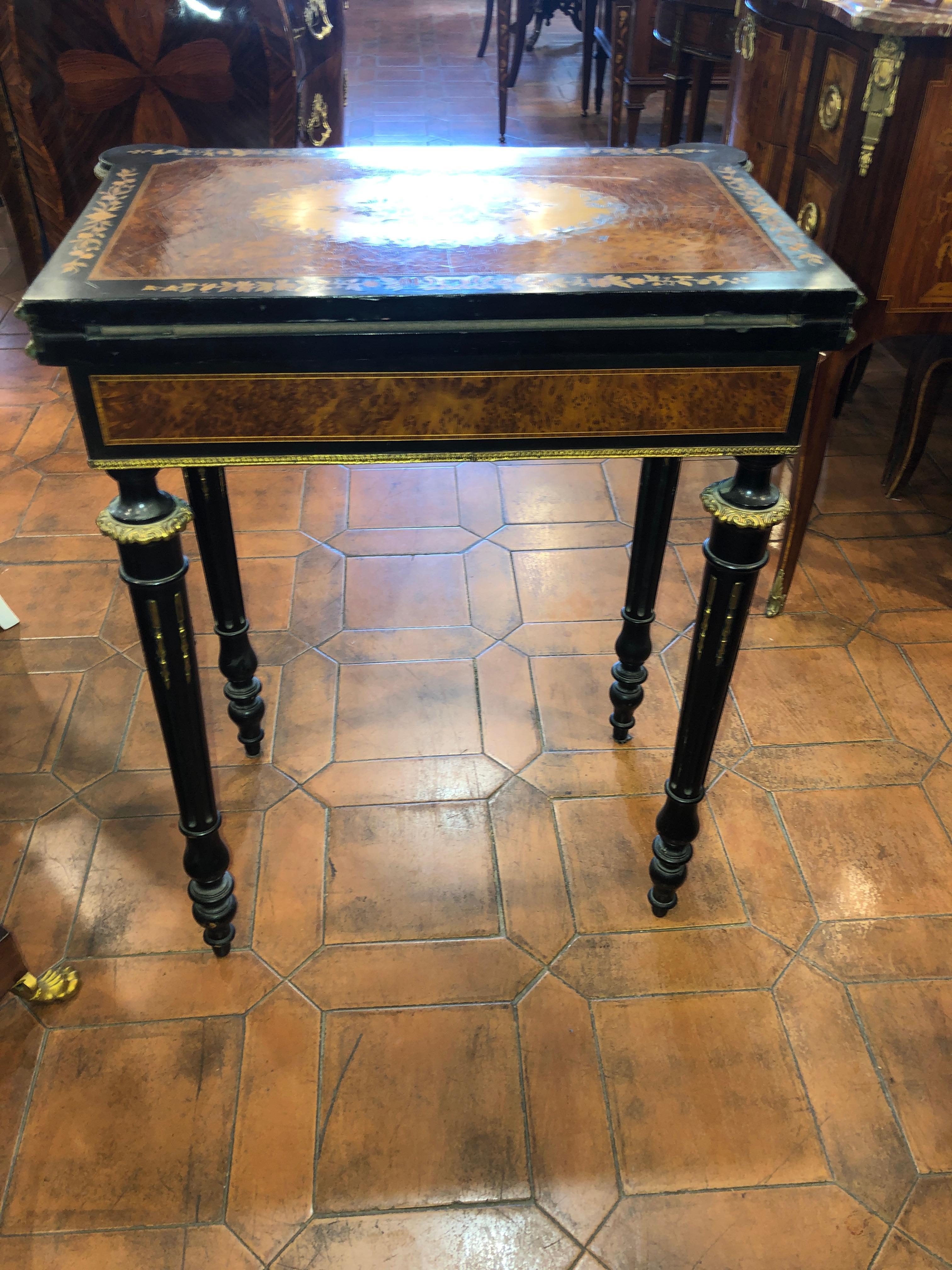Mid-19th Century 19th Century Napoleon III French Thuya Marquetry Card Table, 1860s
