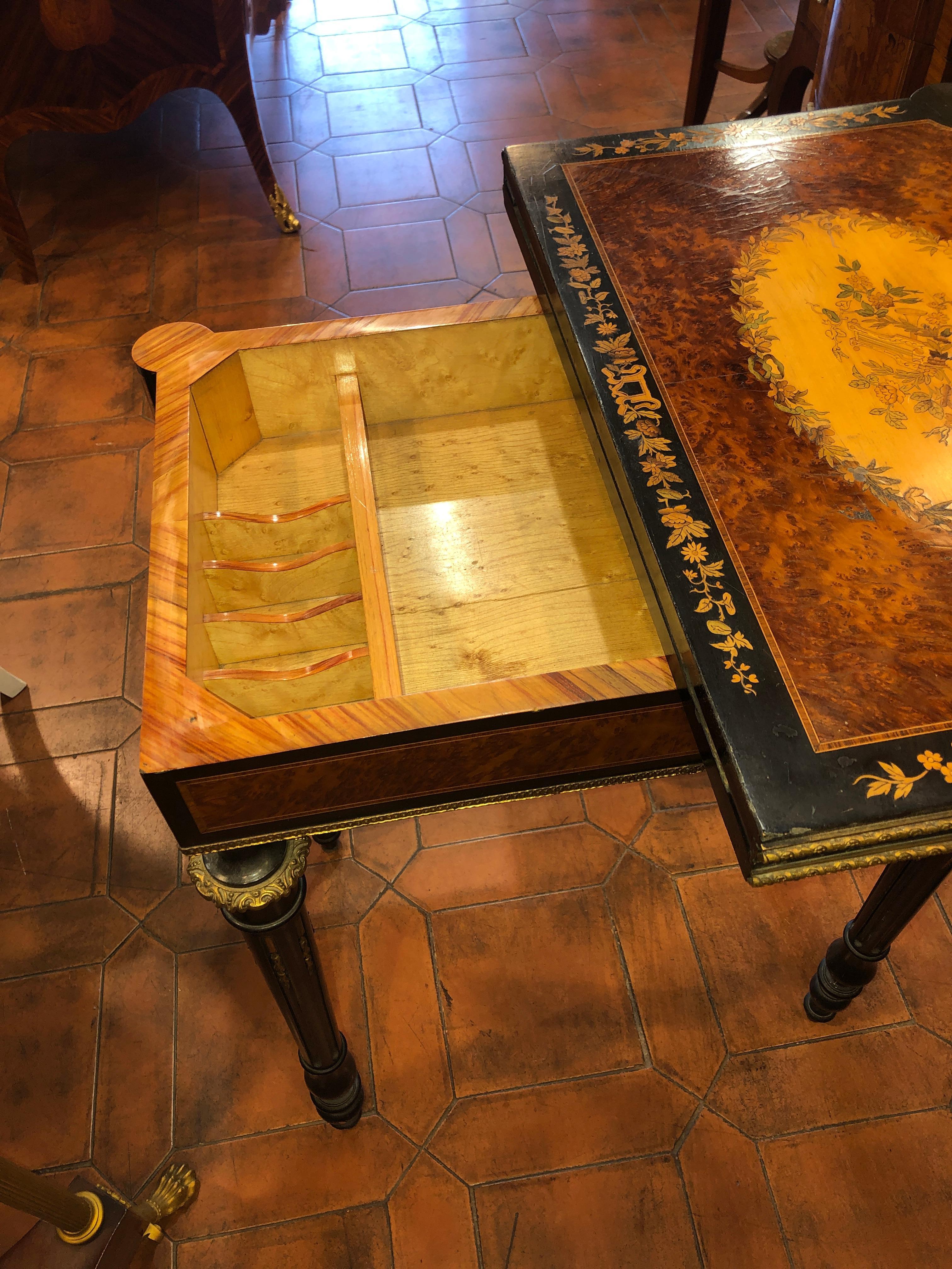 Wood 19th Century Napoleon III French Thuya Marquetry Card Table, 1860s