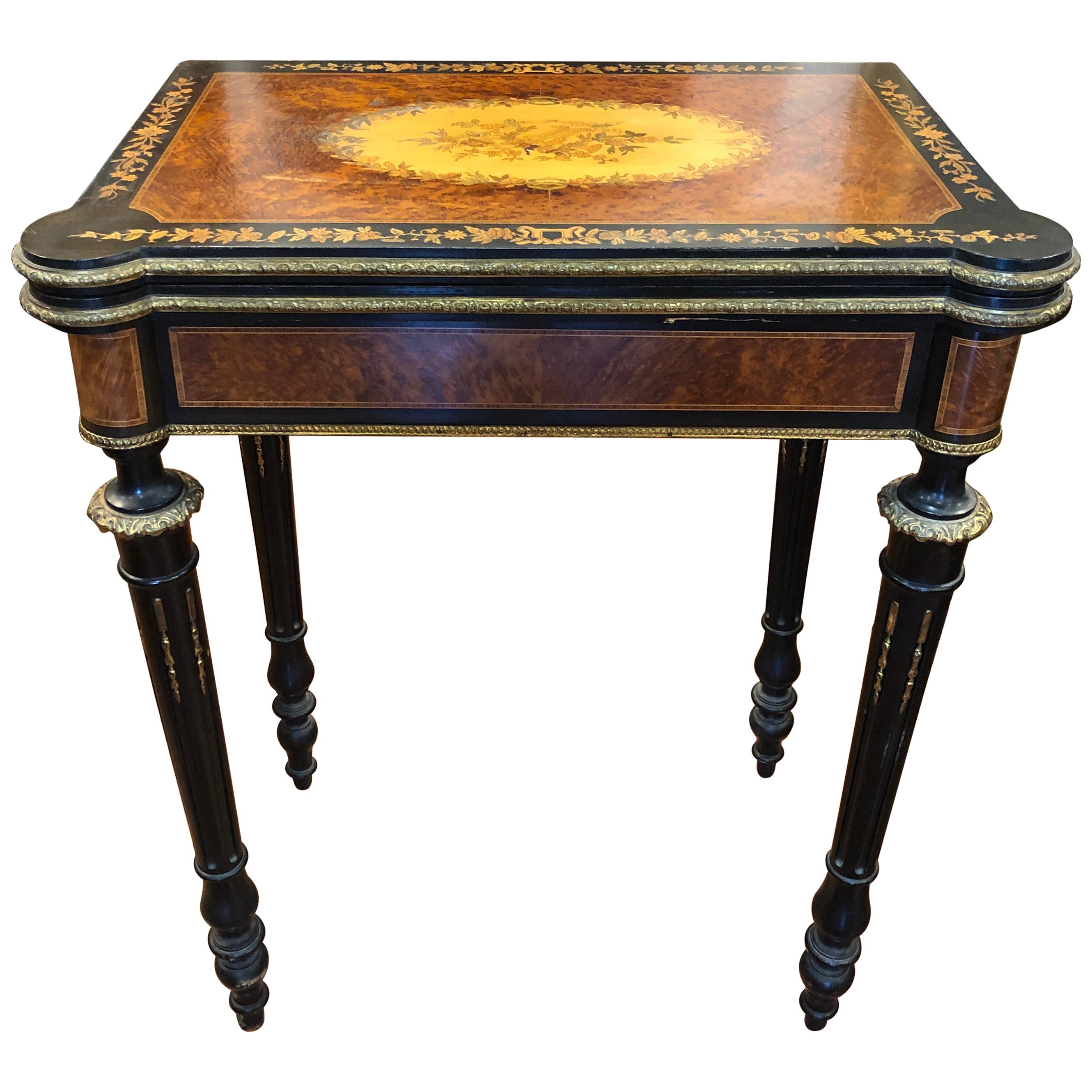 19th Century Napoleon III French Thuya Marquetry Card Table, 1860s