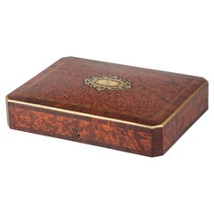 19th Century Napoleon III Game Box Marquetry with Burl Wood and Brass