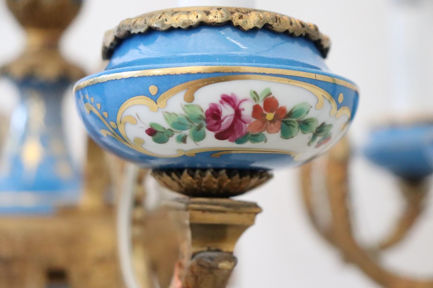 19th Century Napoleon III Gilded Bronze and Sevres Porcelain Antique Chandelier 5