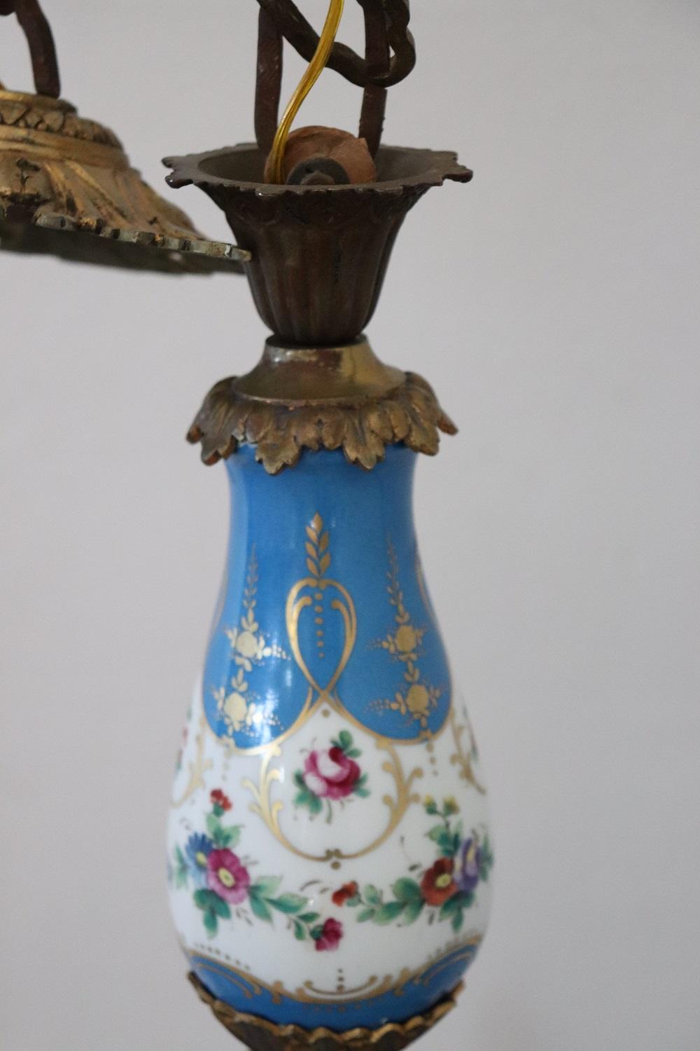 19th Century Napoleon III Gilded Bronze and Sevres Porcelain Antique Chandelier In Excellent Condition In Casale Monferrato, IT