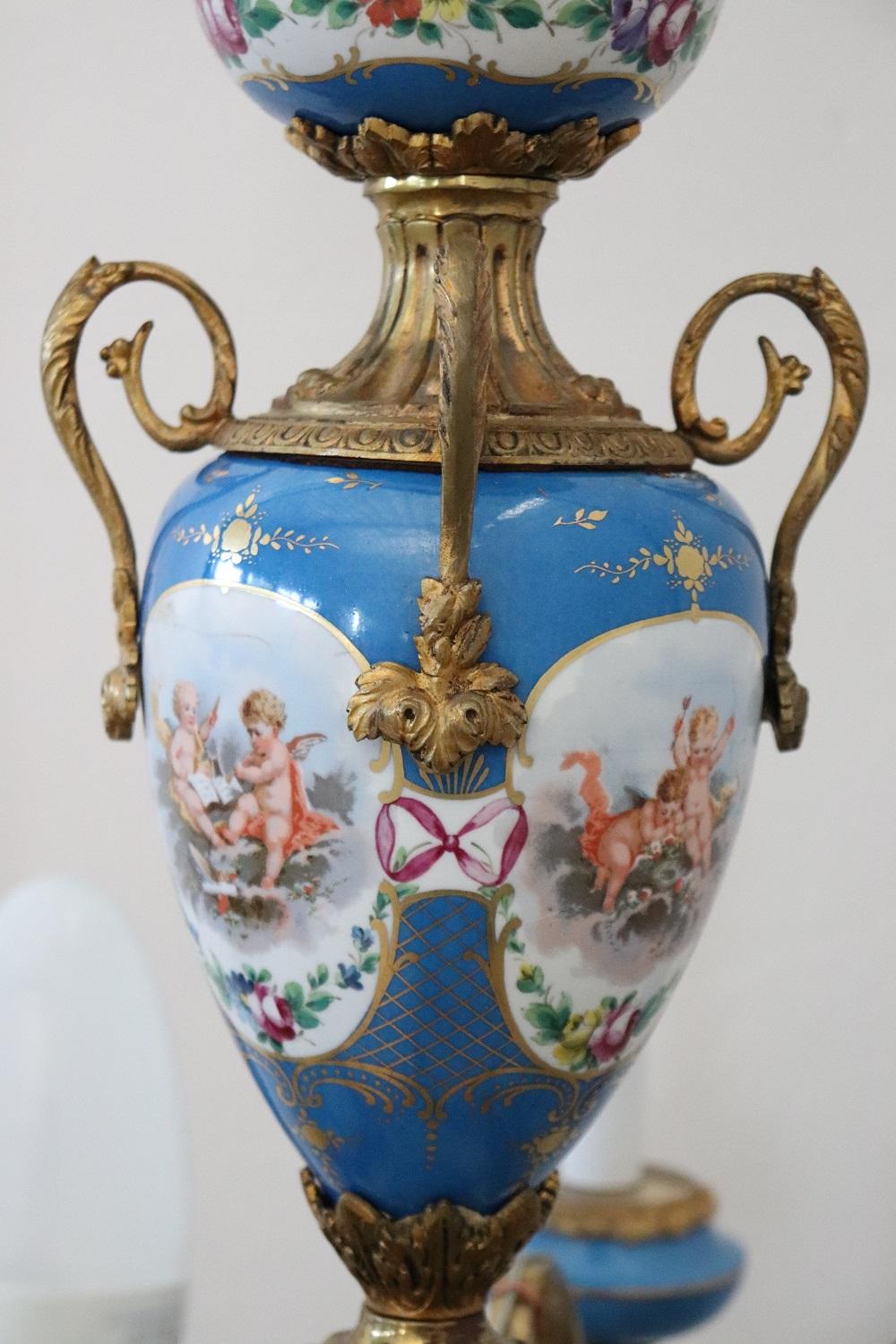 19th Century Napoleon III Gilded Bronze and Sevres Porcelain Antique Chandelier 1