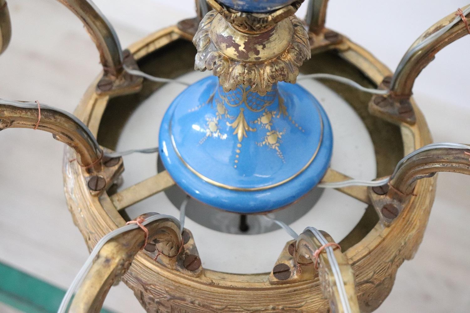 19th Century Napoleon III Gilded Bronze and Sevres Porcelain Antique Chandelier 2