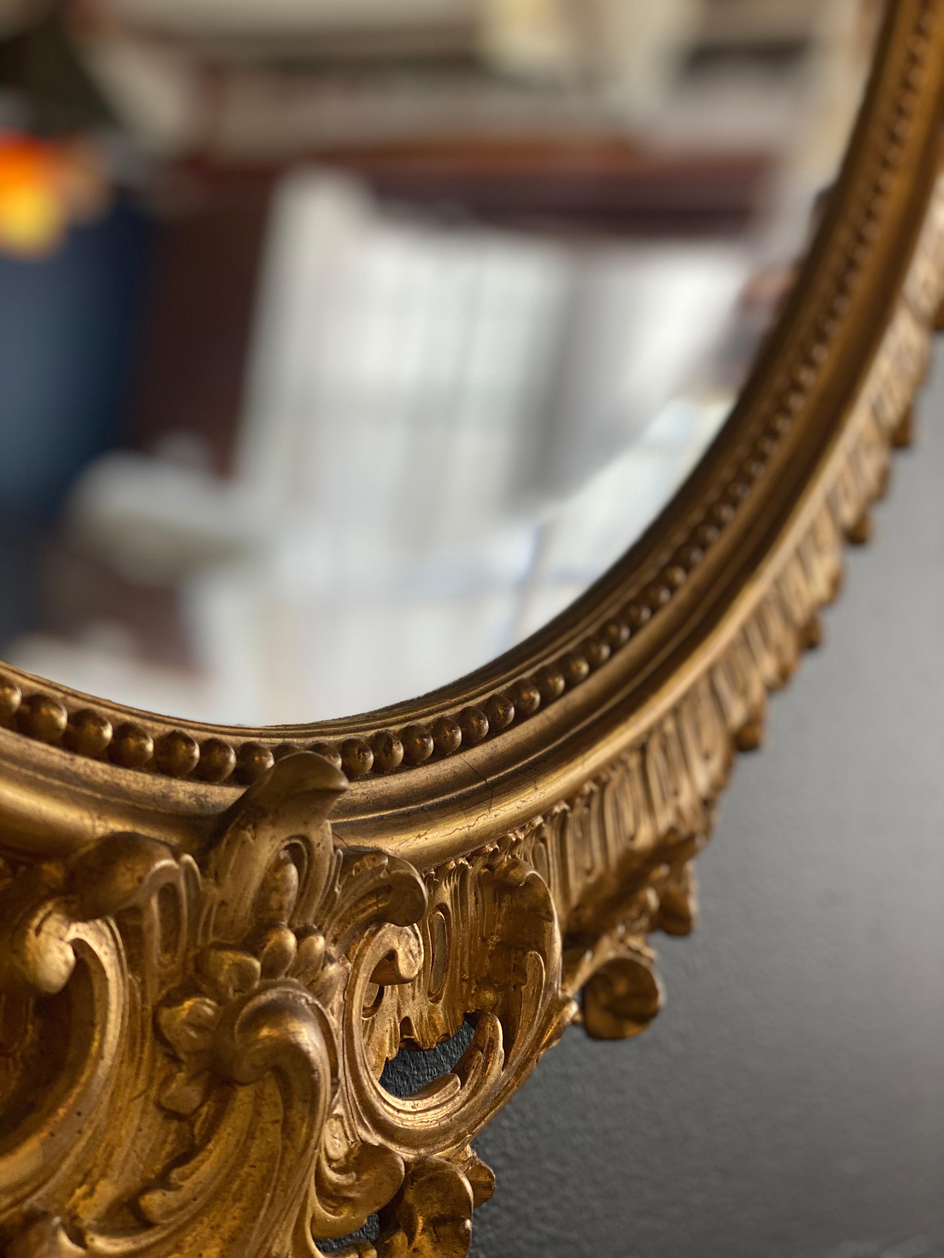 19th Century Napoleon III Gilded Oval Mirror For Sale 3