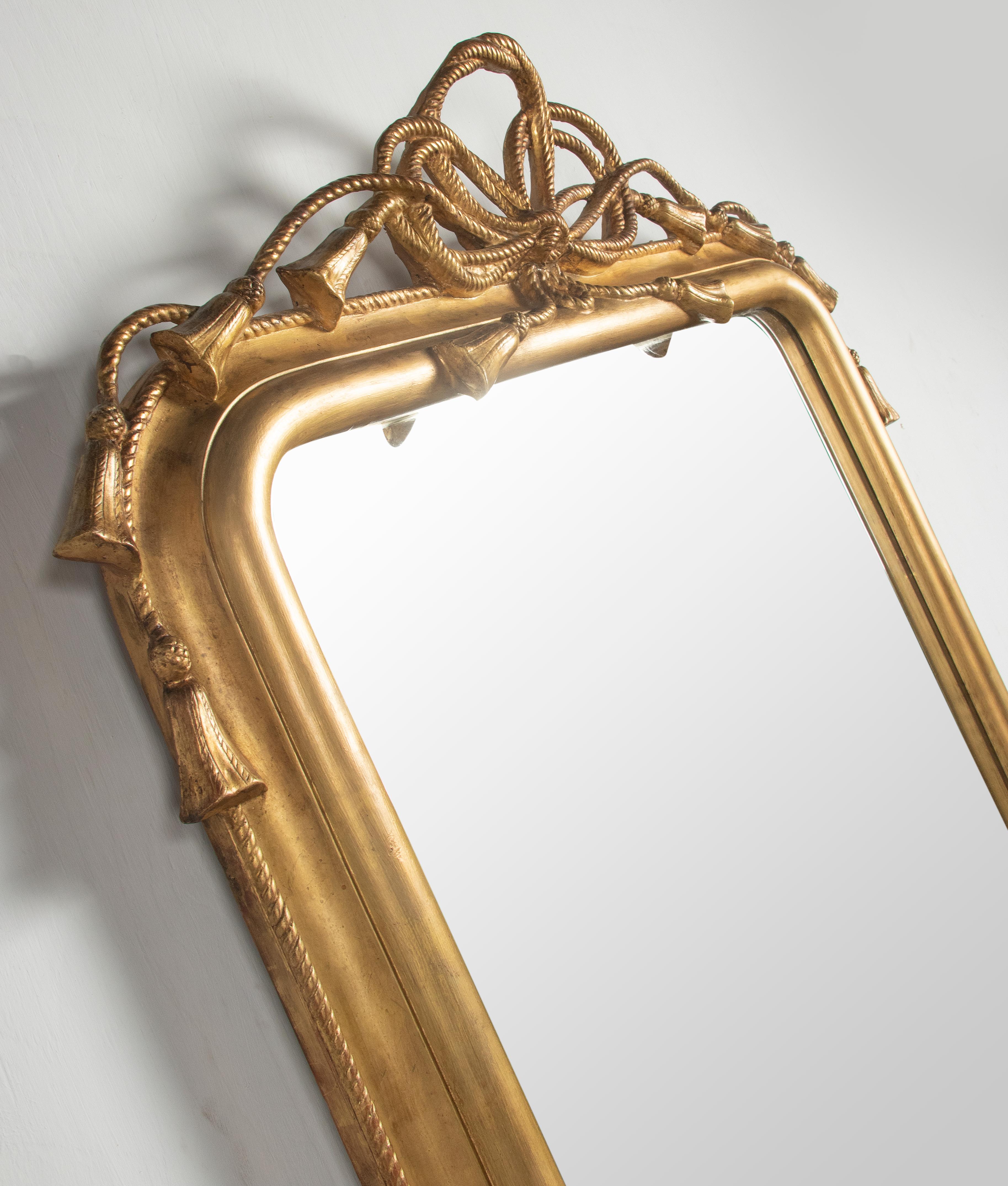19th Century Napoleon III Gilded Wall Mirror with Rope and Tassels For Sale 5