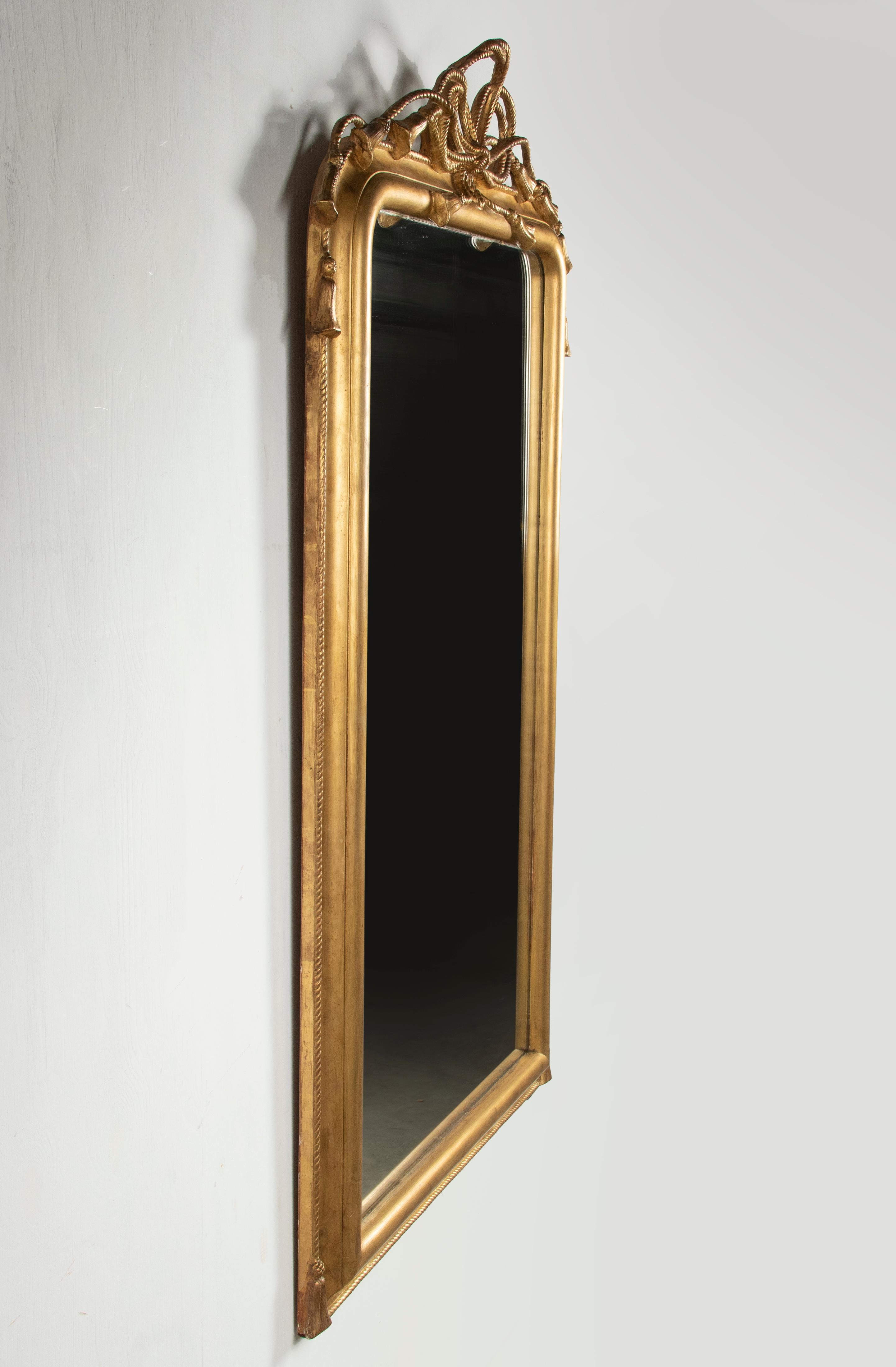 19th Century Napoleon III Gilded Wall Mirror with Rope and Tassels For Sale 6