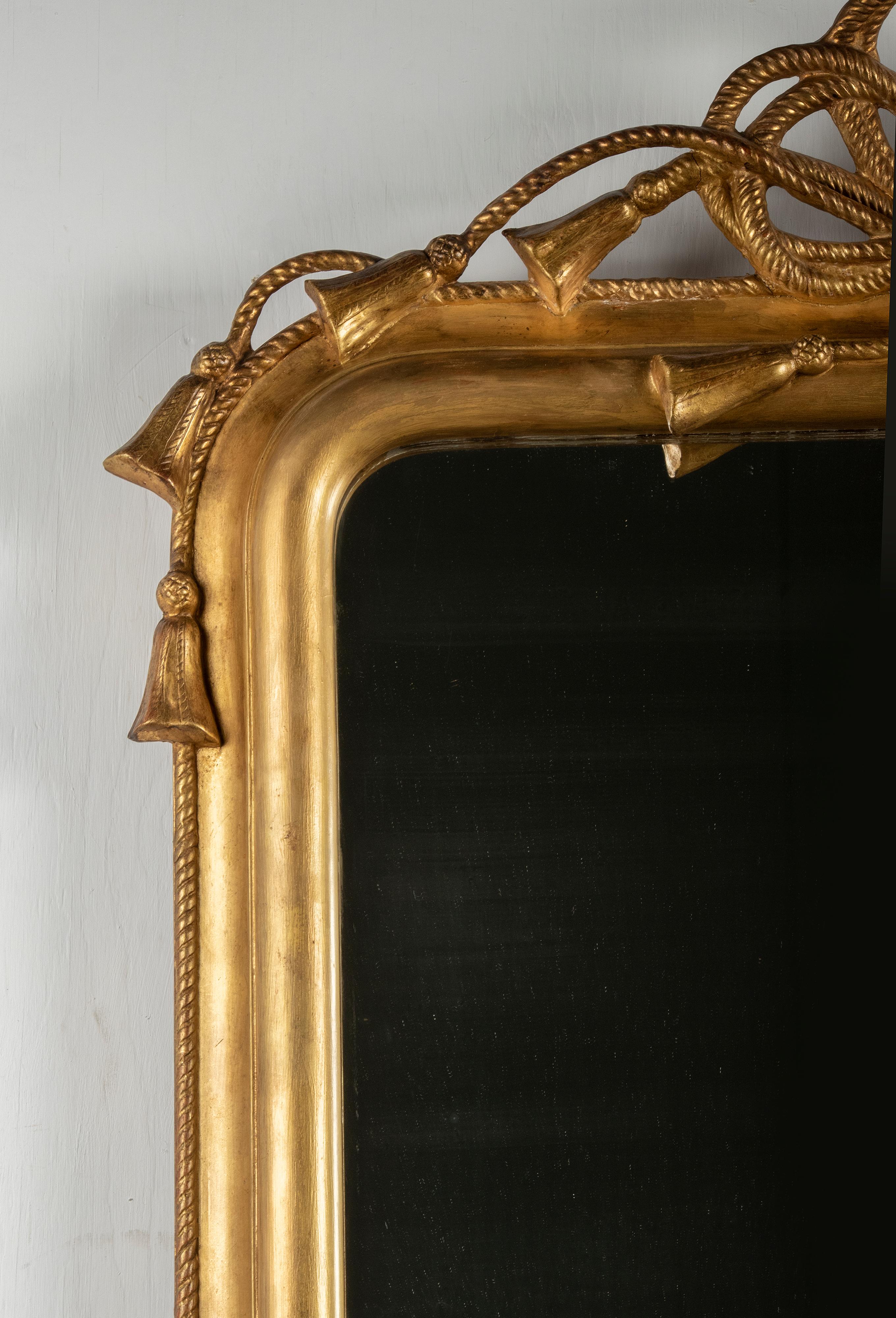 19th Century Napoleon III Gilded Wall Mirror with Rope and Tassels For Sale 7