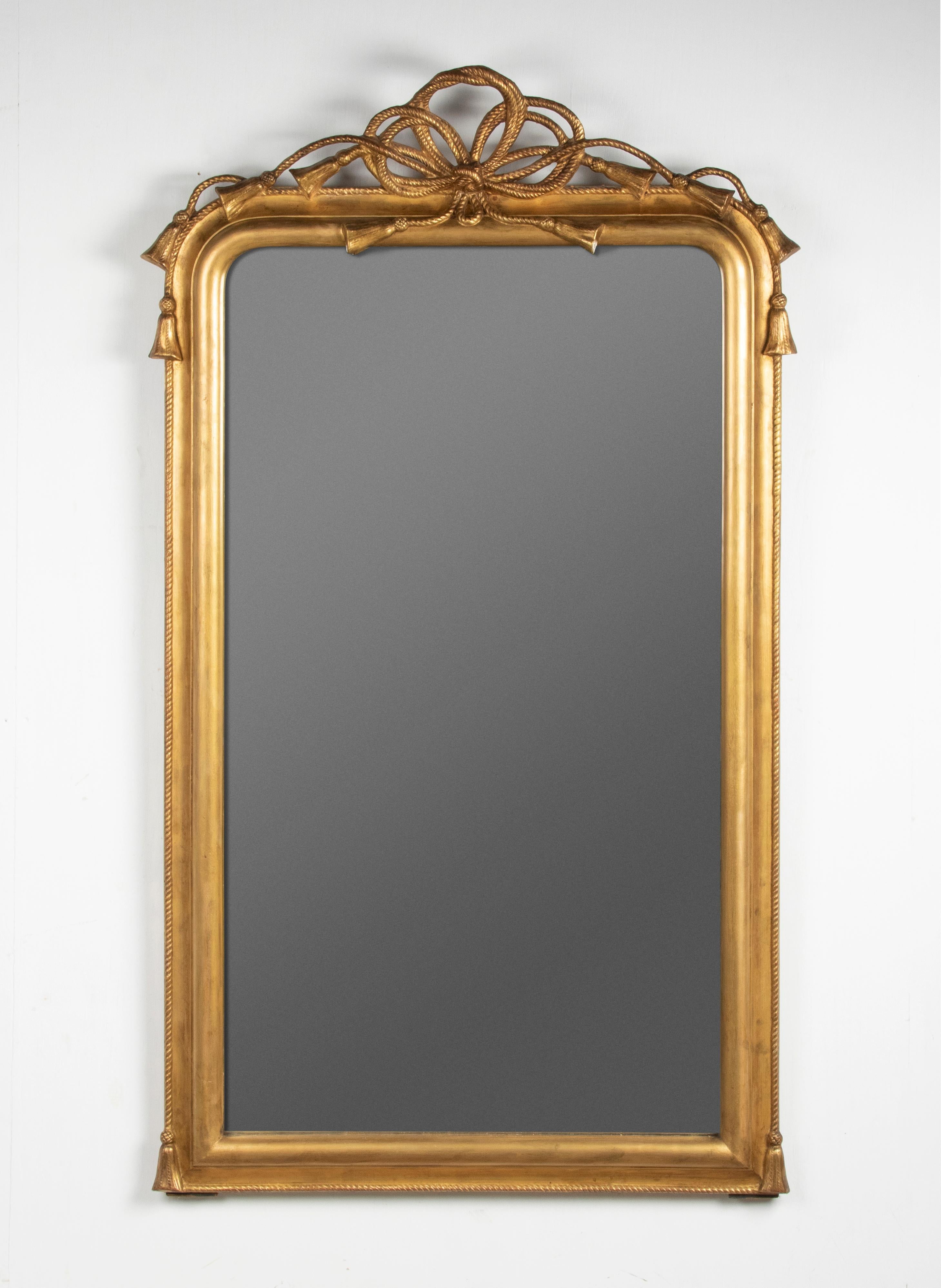French 19th Century Napoleon III Gilded Wall Mirror with Rope and Tassels For Sale
