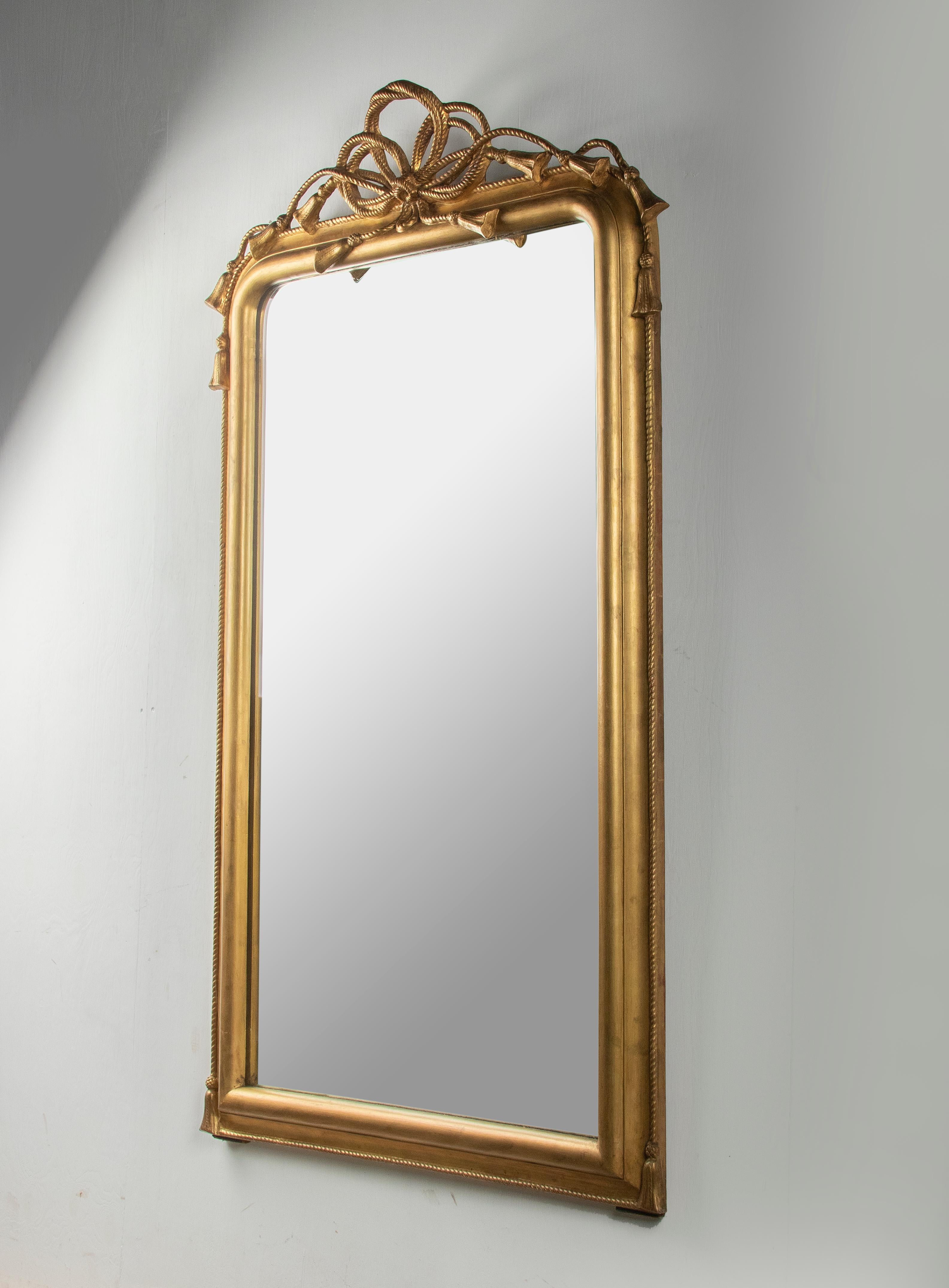 Pine 19th Century Napoleon III Gilded Wall Mirror with Rope and Tassels For Sale