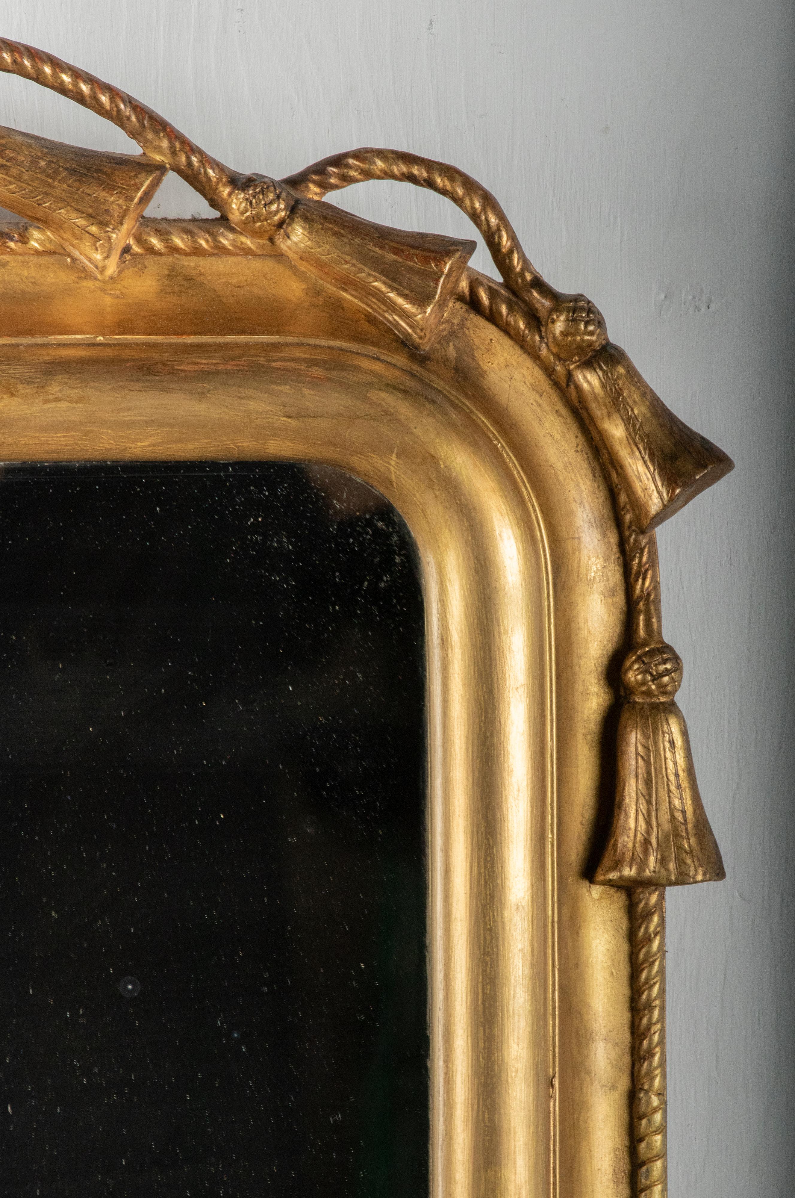 19th Century Napoleon III Gilded Wall Mirror with Rope and Tassels For Sale 2