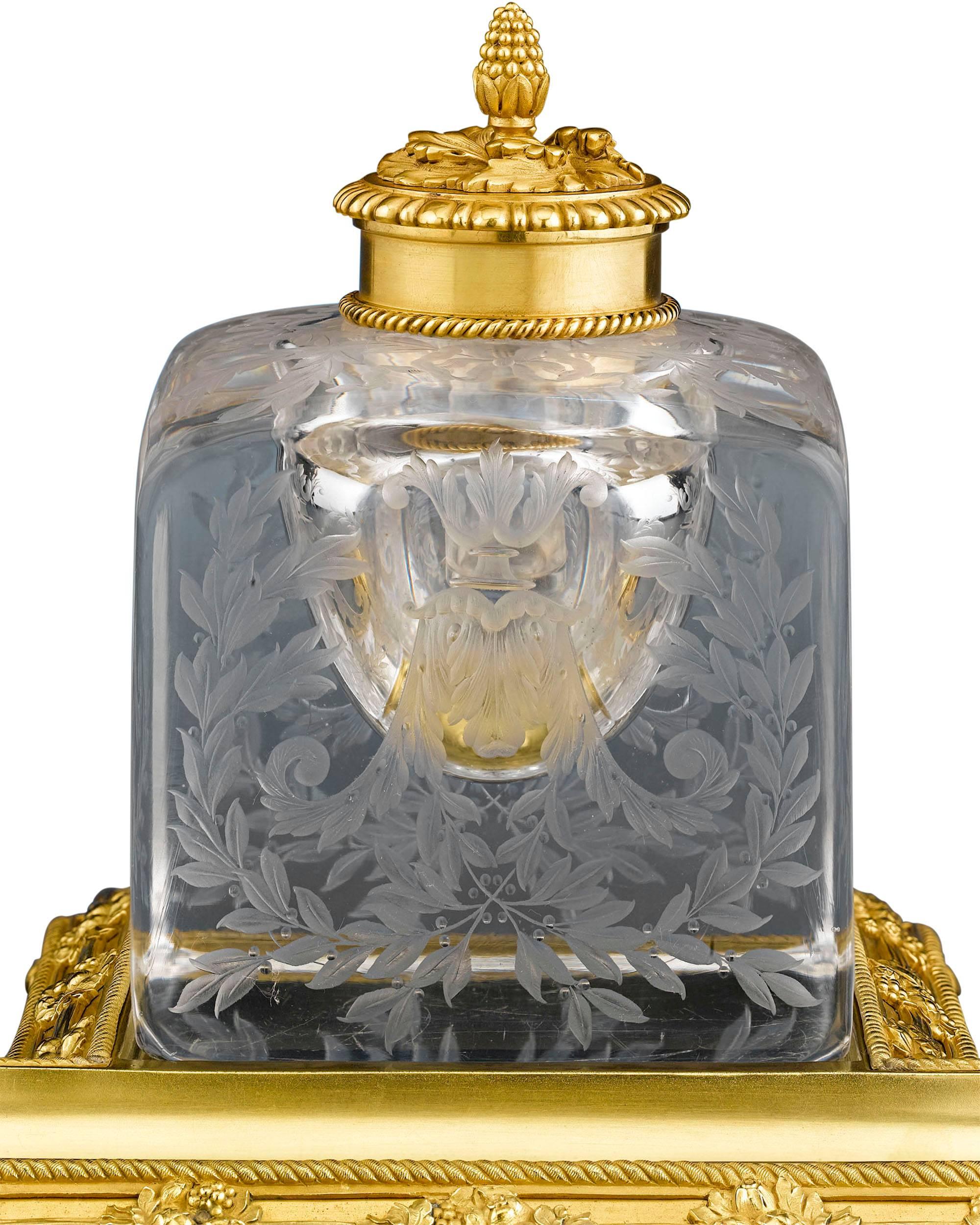 19th Century Napoleon III Gilt Bronze and Colorless Glass Standish In Excellent Condition In New Orleans, LA