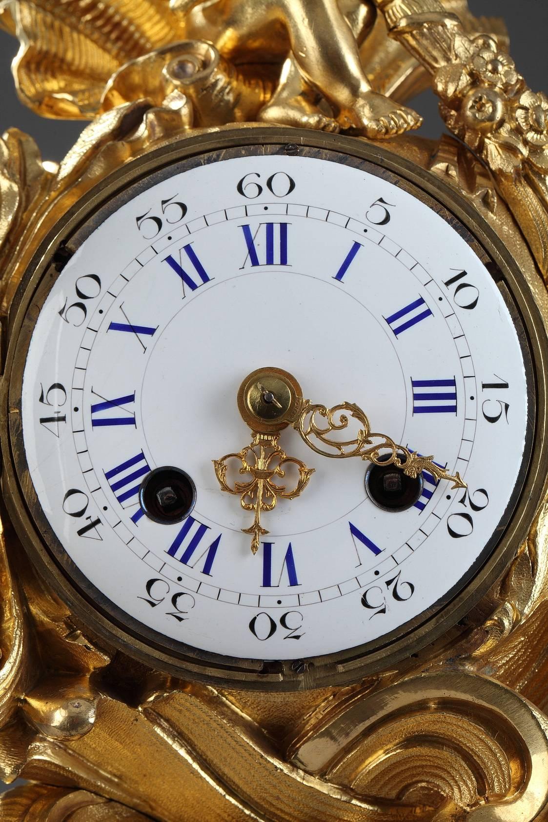 19th Century Napoleon III Gilt Bronze Clock in Rocaille Style For Sale 1