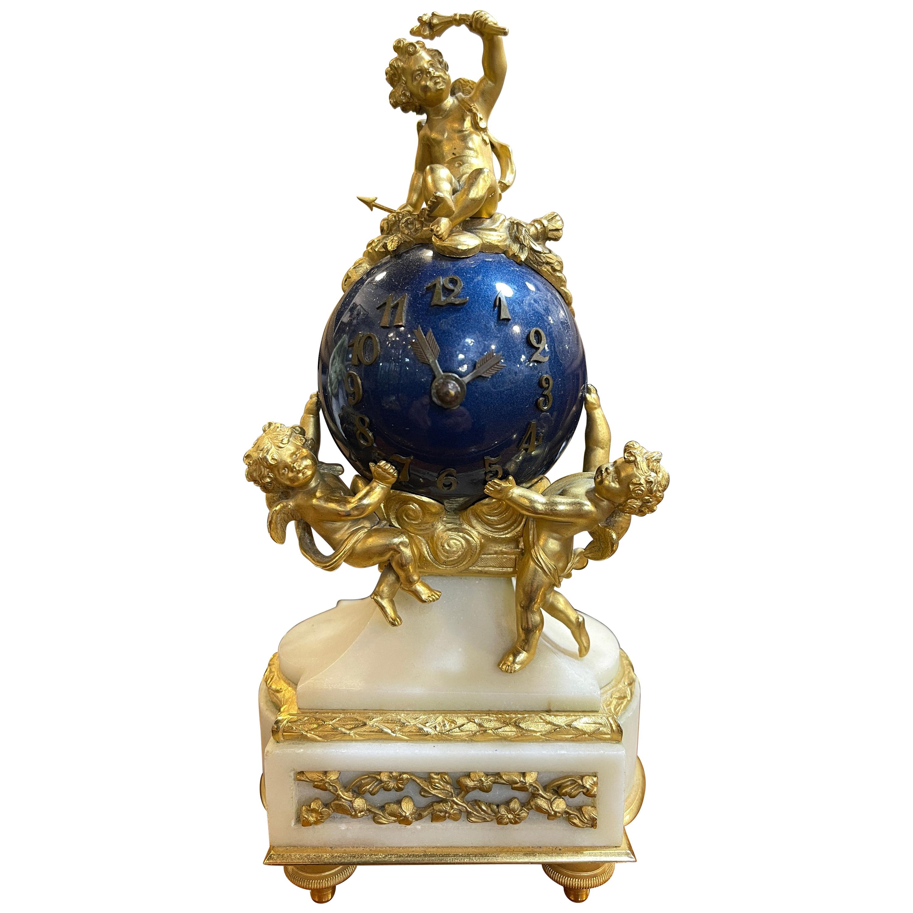 19th Century Napoleon III Gilt Bronze Marble Table Clock, 1890s