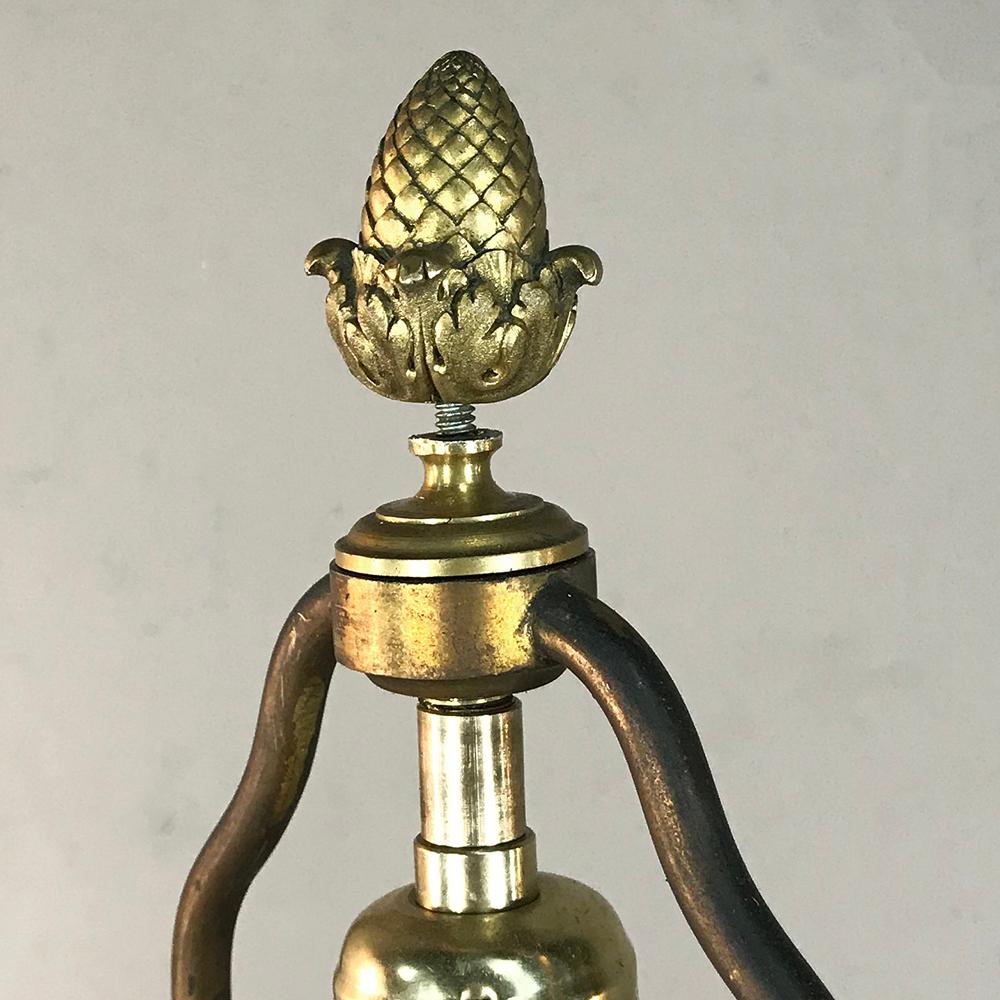 19th Century Napoleon III Hand Painted Faience & Bronze Converted Oil Lamp For Sale 2