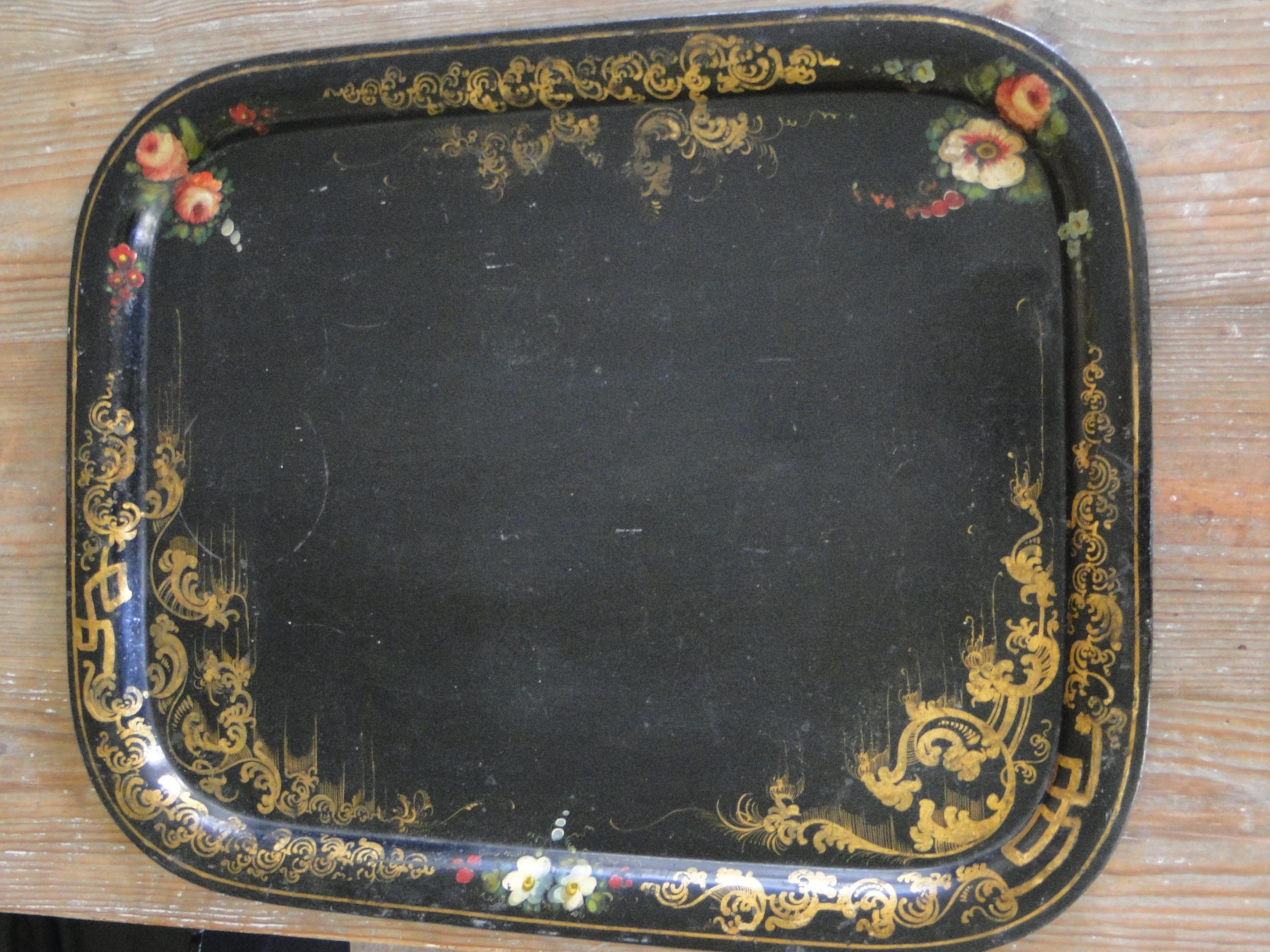 Vassoio in talpa dipinto a mano Napoleone III del XIX secolo in vendita 3