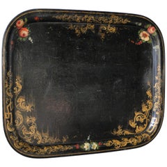 Antique 19th Century Napoleon III Hand Painted Tole Tray