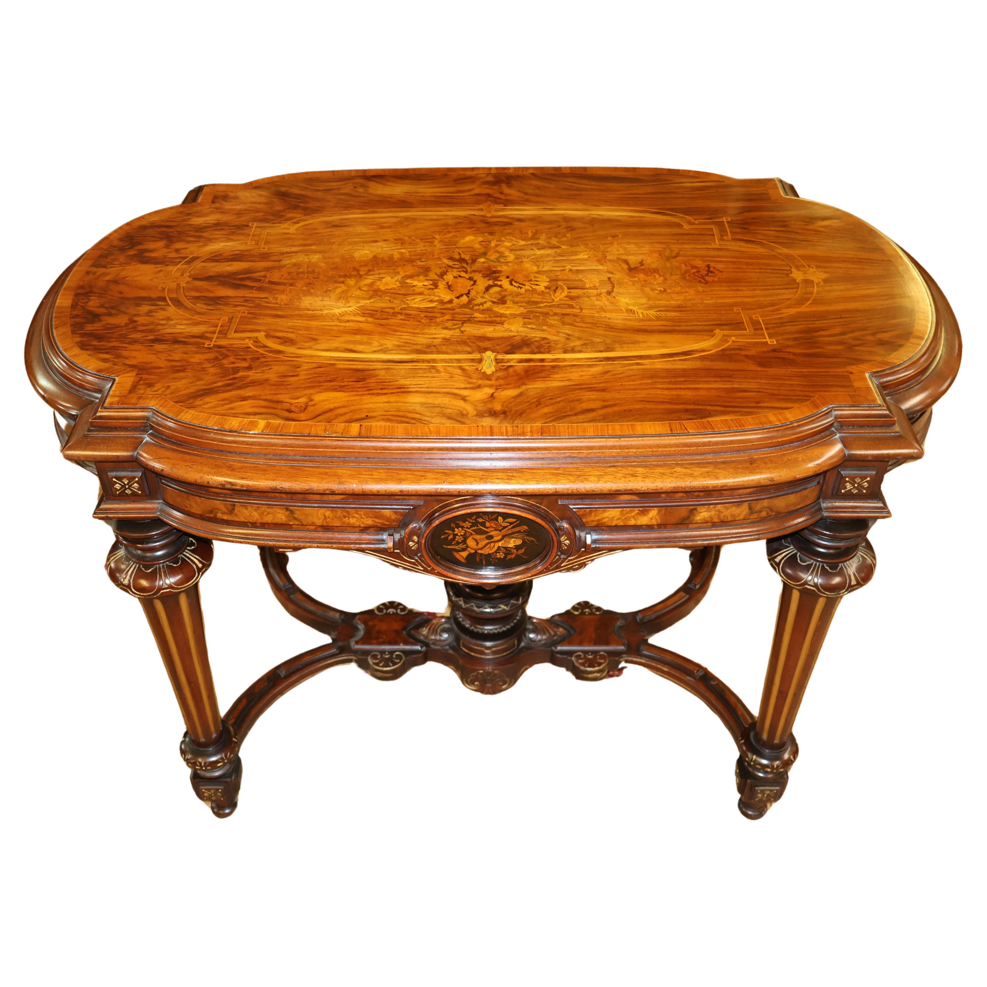 19th Century Napoleon III Inlaid Rosewood Occasional Center Entry Table For Sale