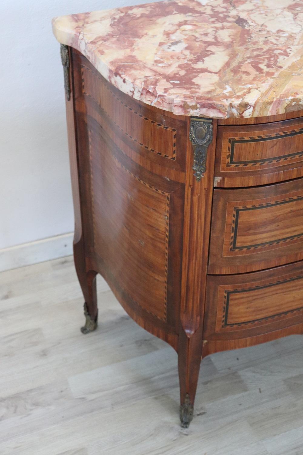 French 19th Century Napoleon III Inlaid Walnut Small Commode with Marble Top