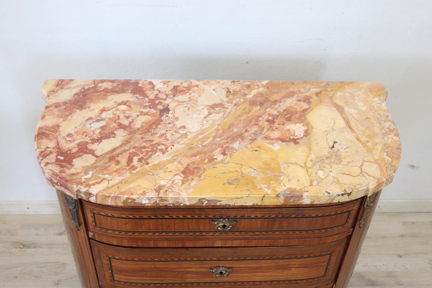 Inlay 19th Century Napoleon III Inlaid Walnut Small Commode with Marble Top