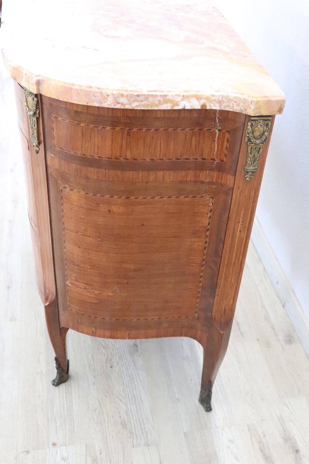 Late 19th Century 19th Century Napoleon III Inlaid Walnut Small Commode with Marble Top