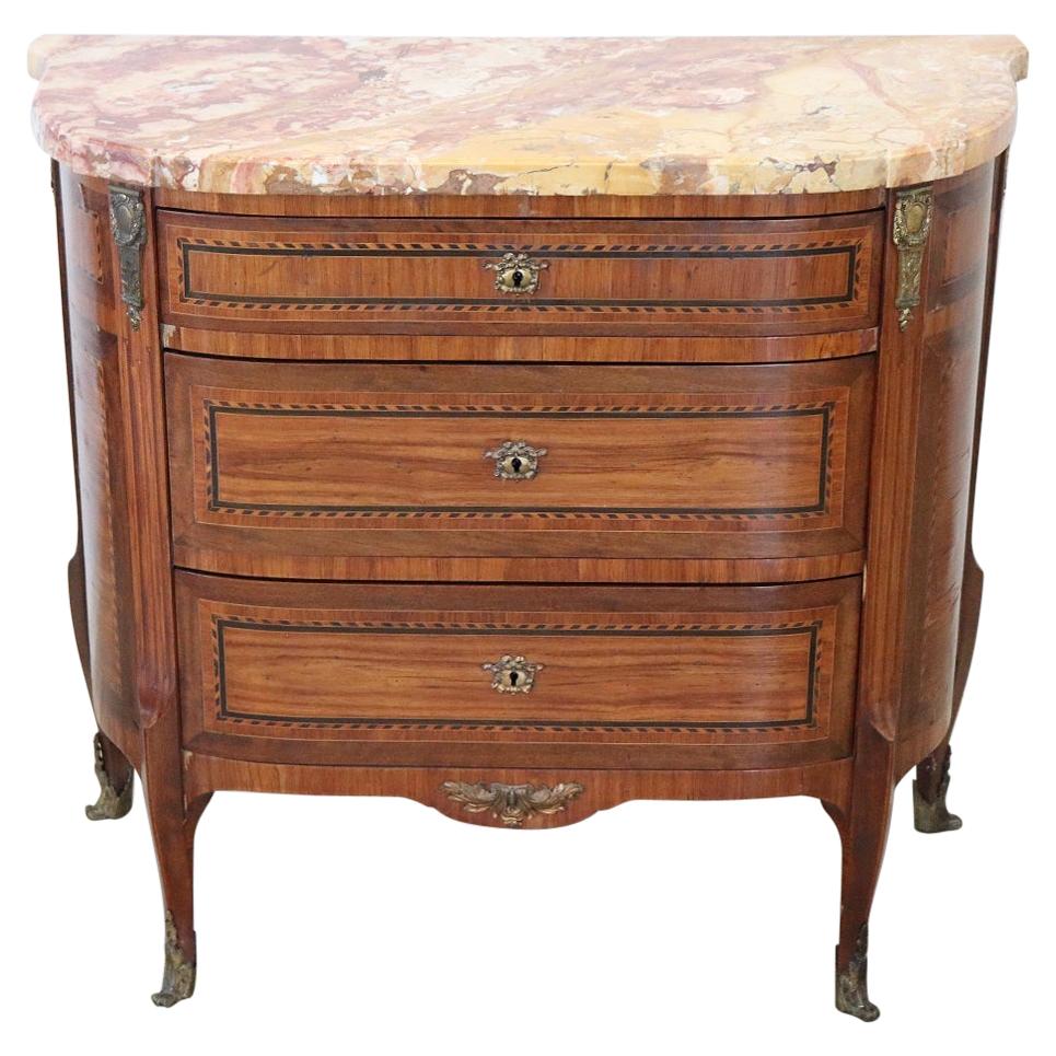 19th Century Napoleon III Inlaid Walnut Small Commode with Marble Top