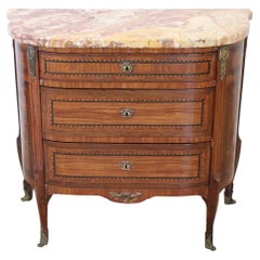 19th Century Napoleon III Inlaid Walnut Small Commode with Marble Top