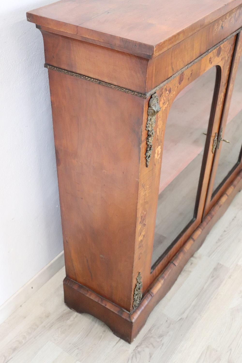 19th Century Napoleon III Inlaid Walnut with Golden Bronzes Vitrine 1