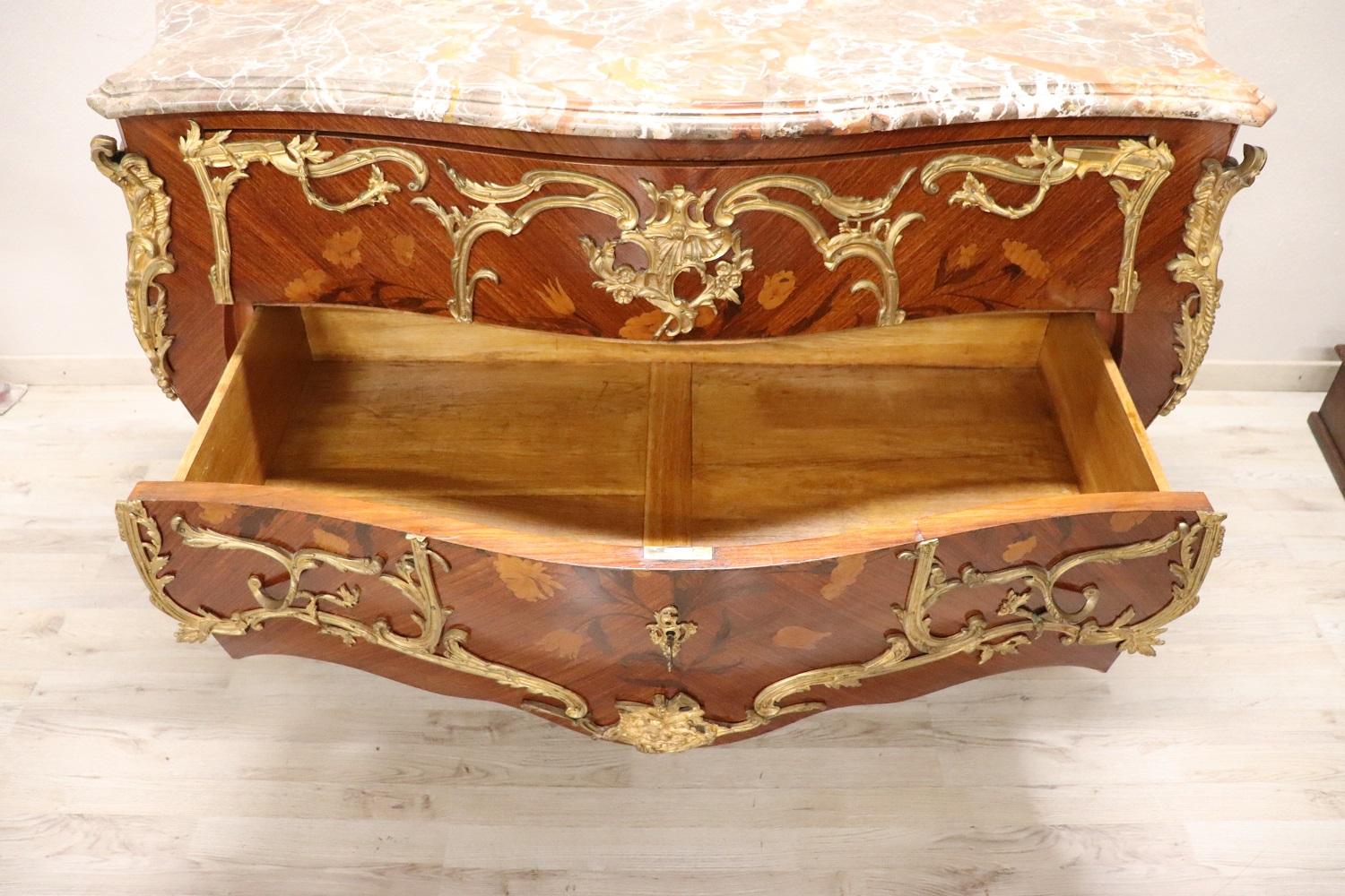 19th Century Napoleon III Inlaid Wood and Gilded Bronze Antique Chest of Drawers For Sale 6