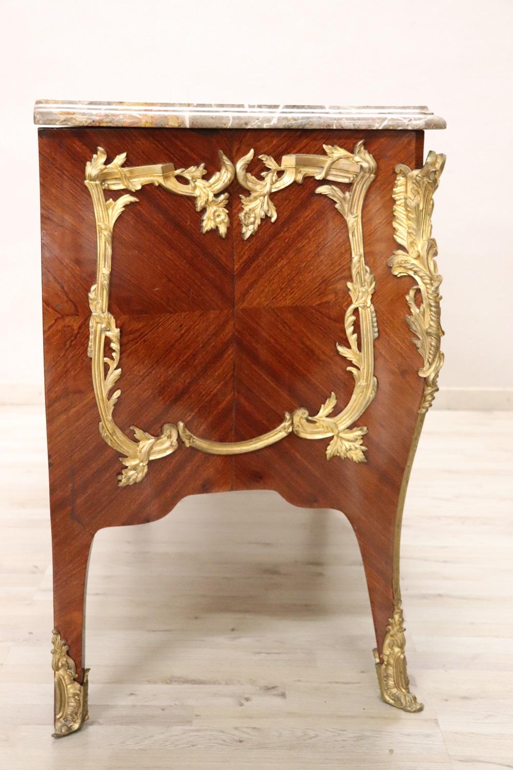 19th Century Napoleon III Inlaid Wood and Gilded Bronze Antique Chest of Drawers For Sale 8