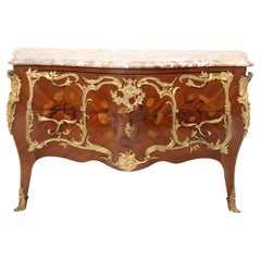 Commode ancienne Napoléon III du 19ème siècle en bois incrusté et bronze doré